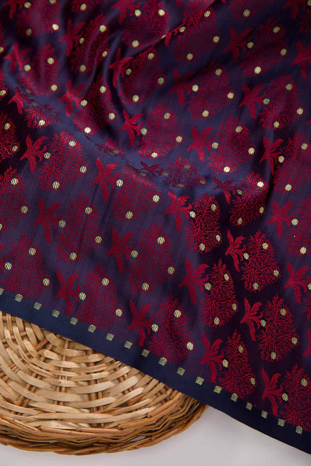 Navy Blue Banarasi Silk Dress Material