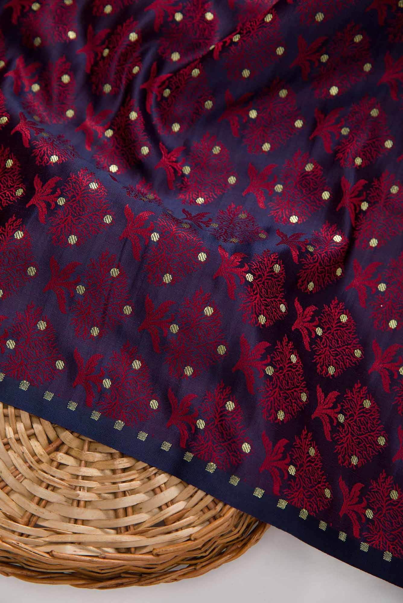 Navy Blue Banarasi Silk Dress Material
