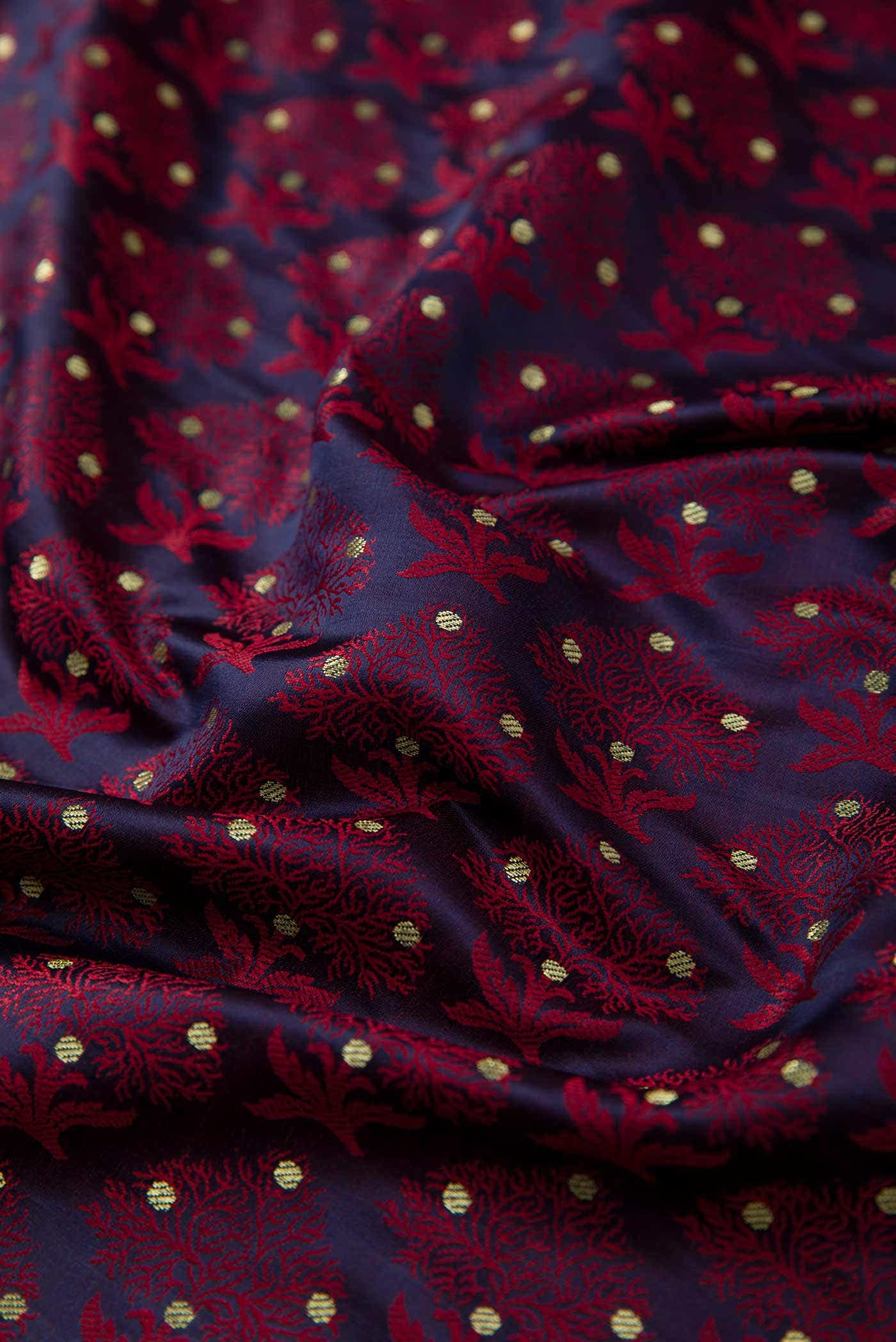 Navy Blue Banarasi Silk Dress Material
