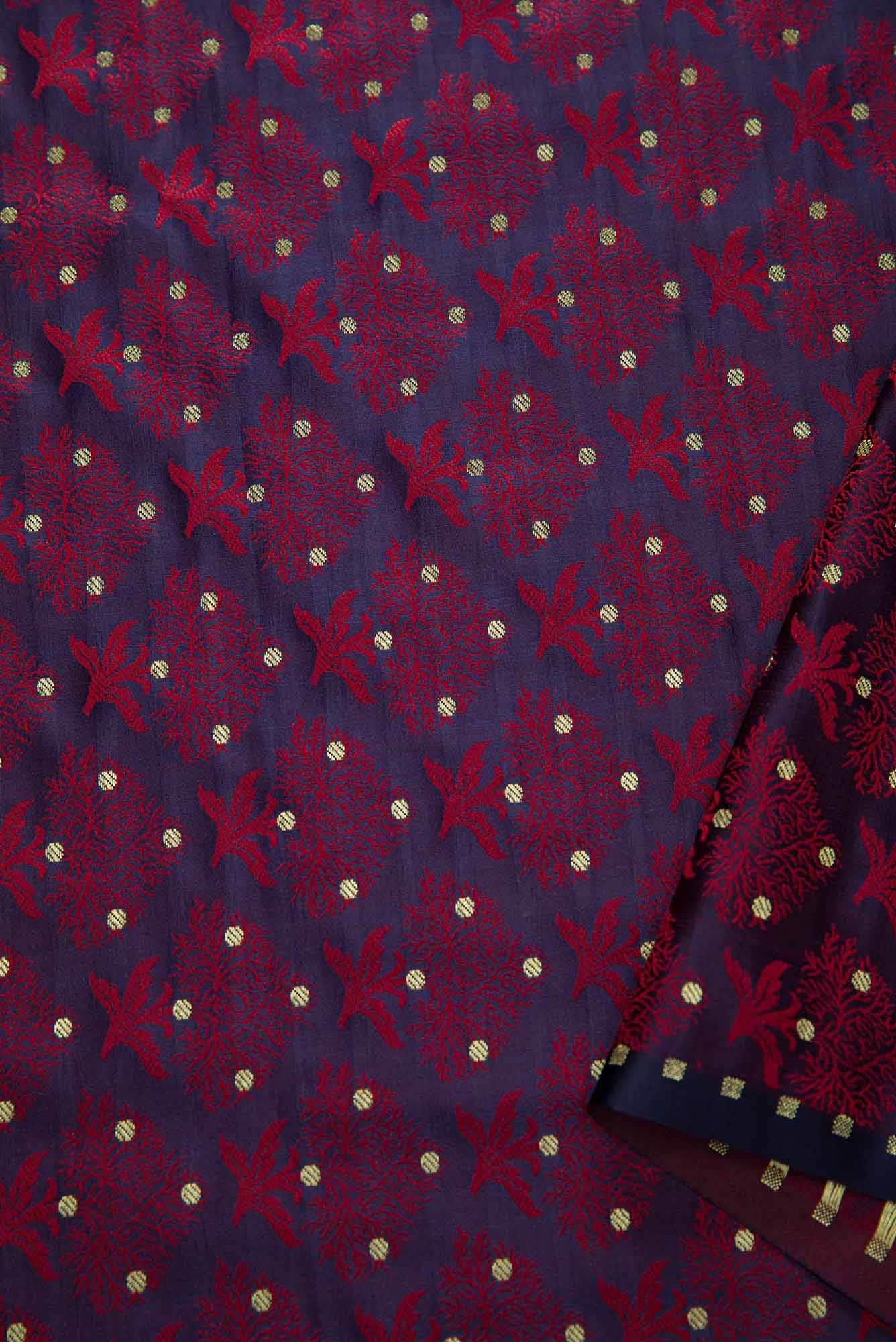 Navy Blue Banarasi Silk Dress Material