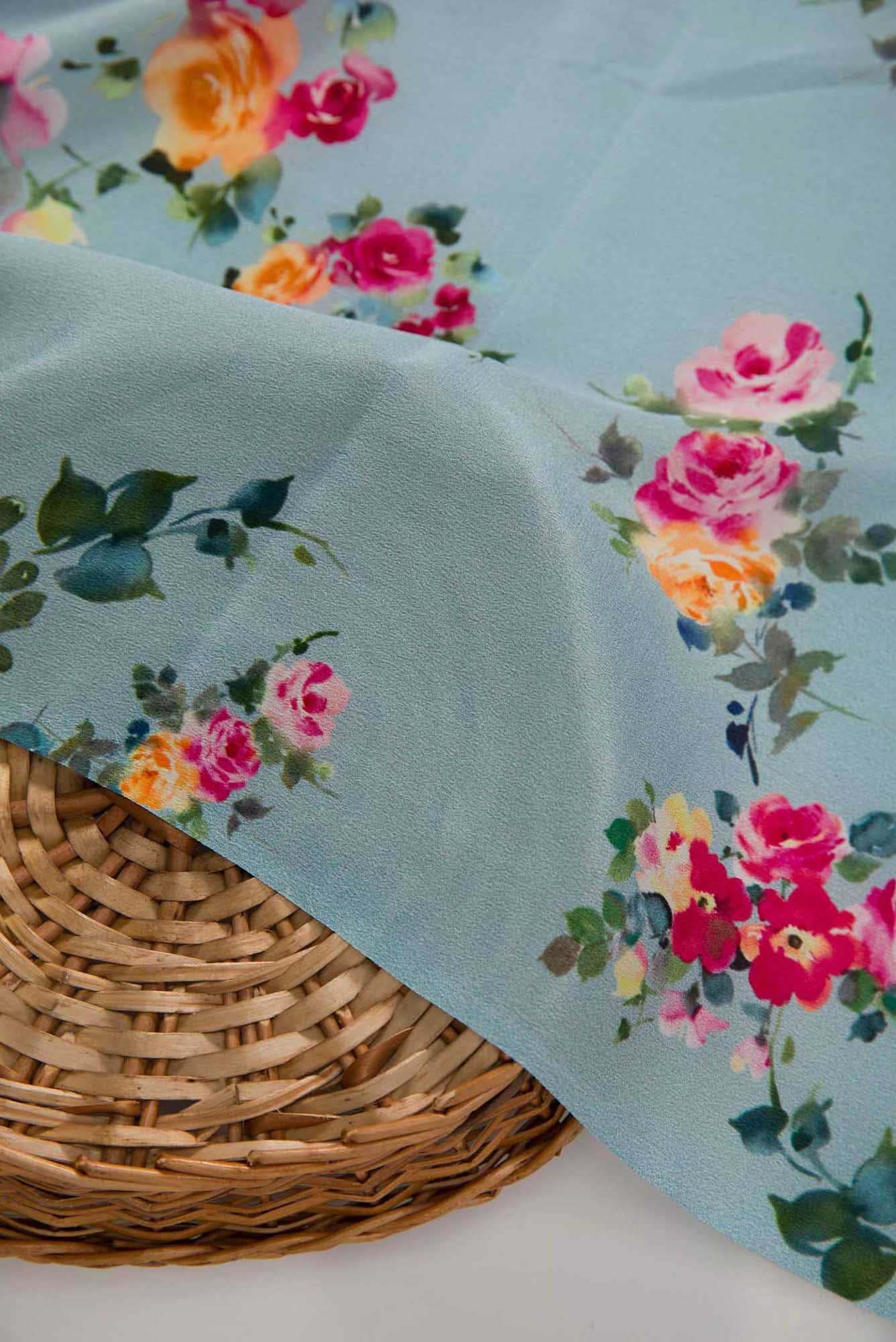 Blue Crepe Dress Material