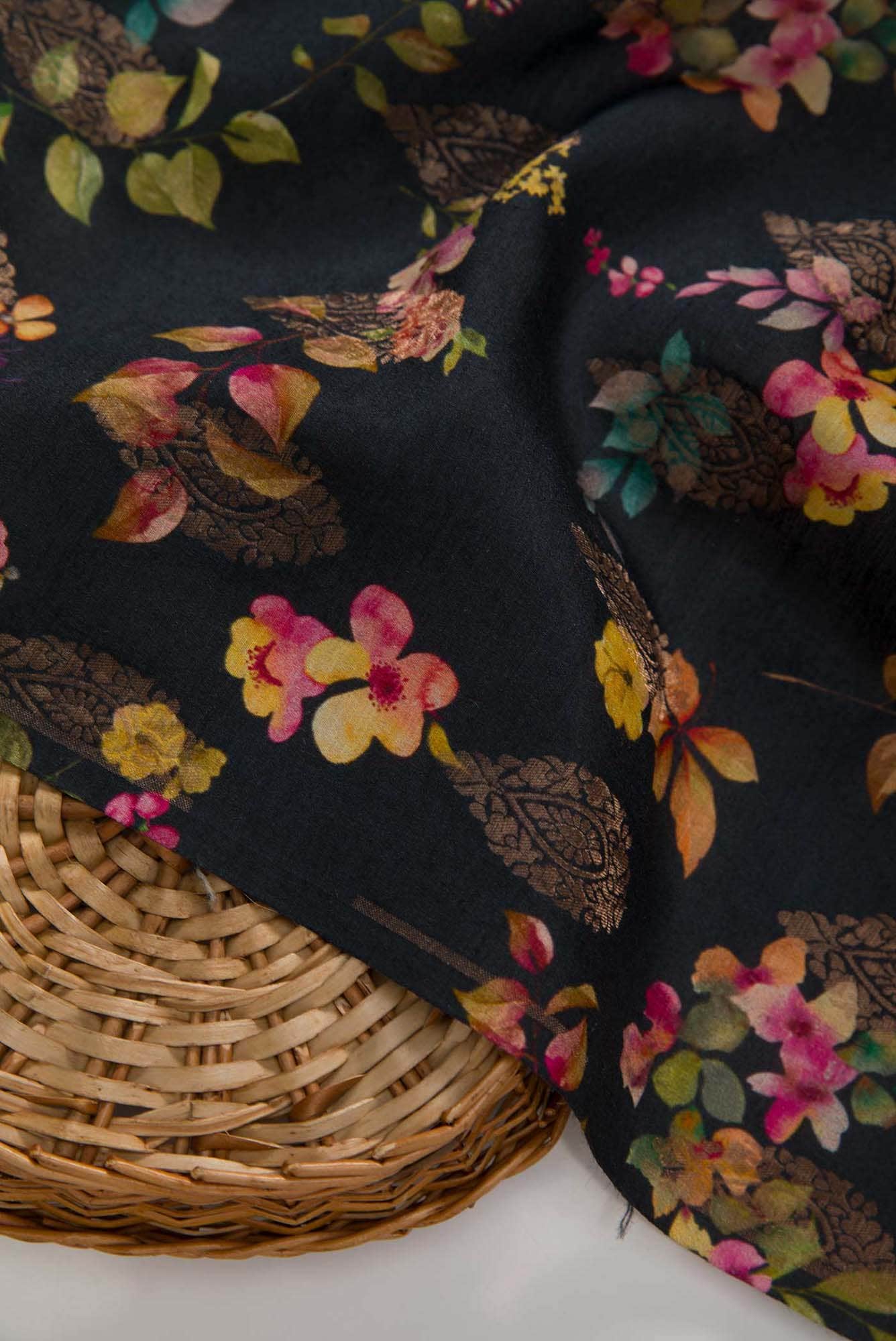 Black Chanderi Silk Dress Material