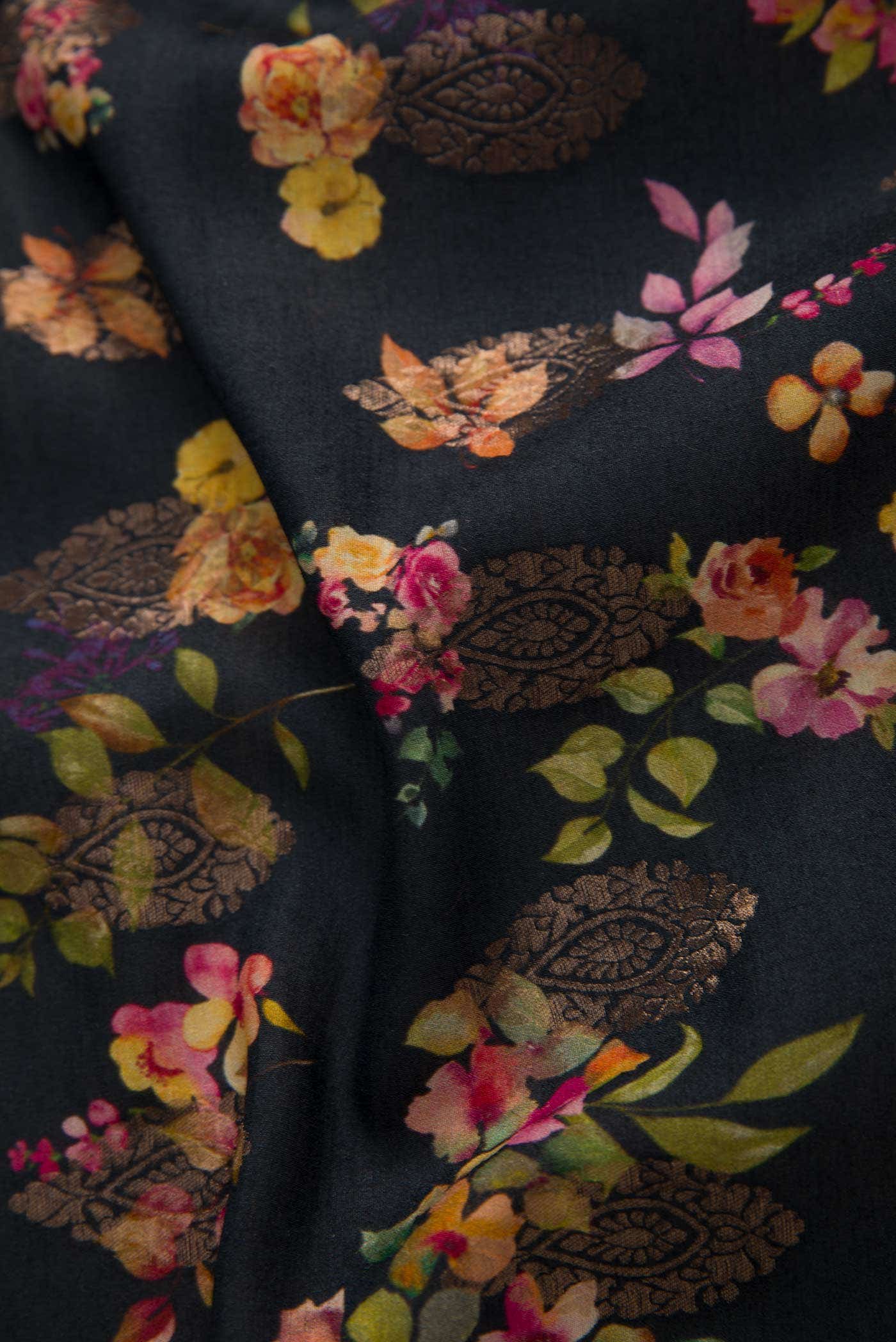 Black Chanderi Silk Dress Material