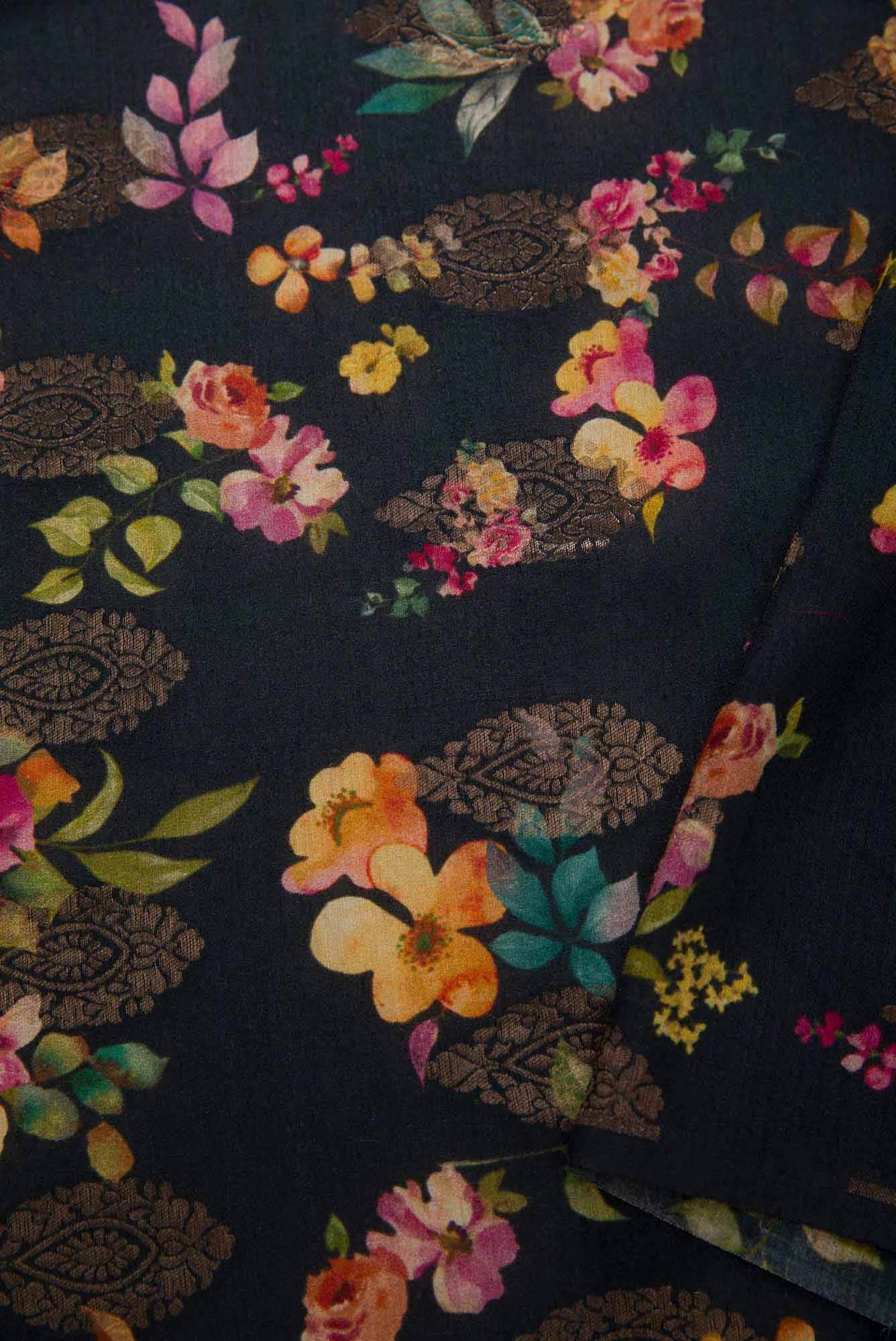Black Chanderi Silk Dress Material