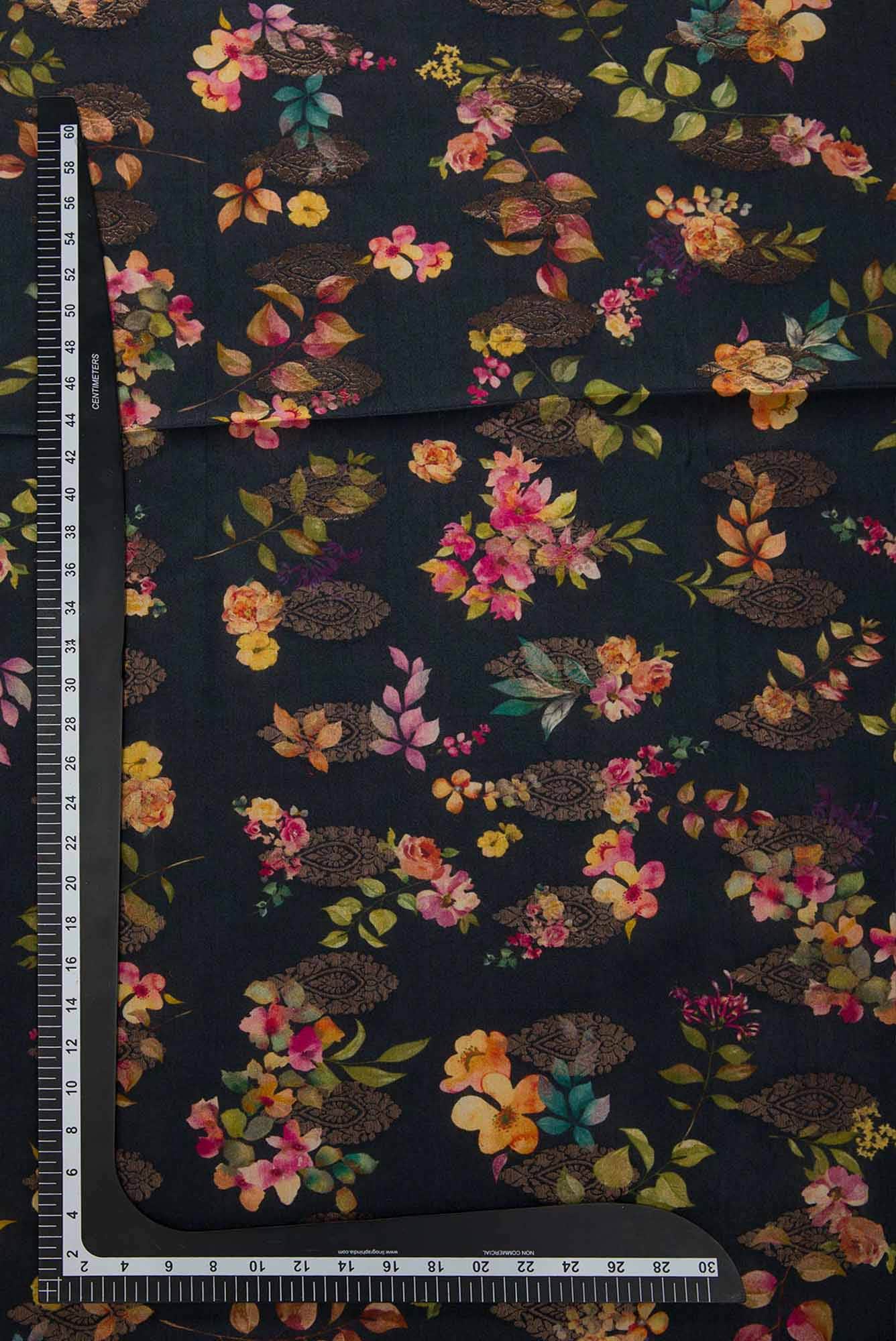 Black Chanderi Silk Dress Material