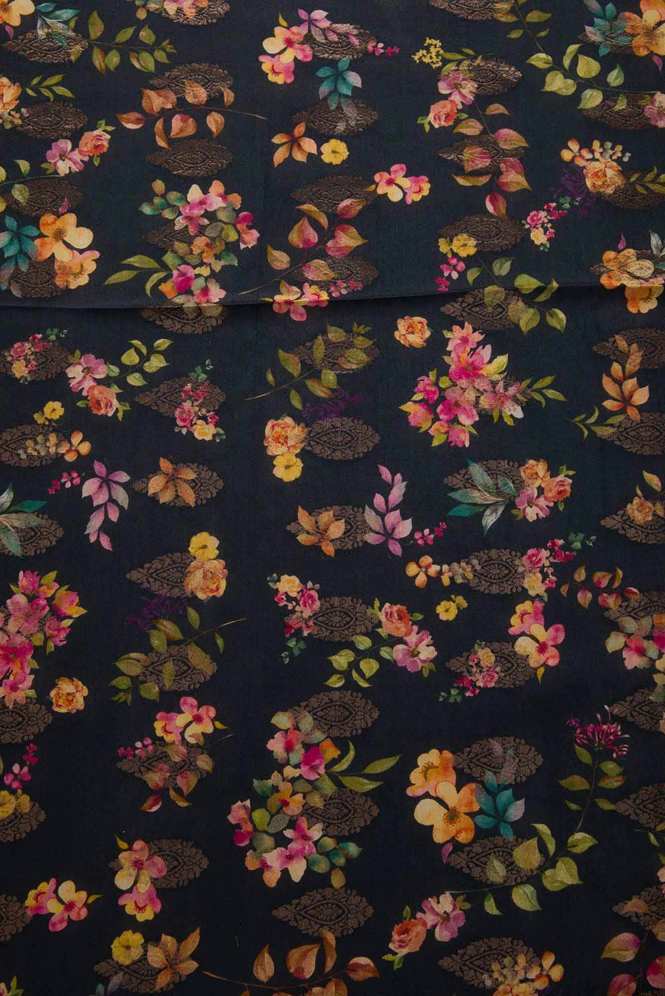 Black Chanderi Silk Dress Material