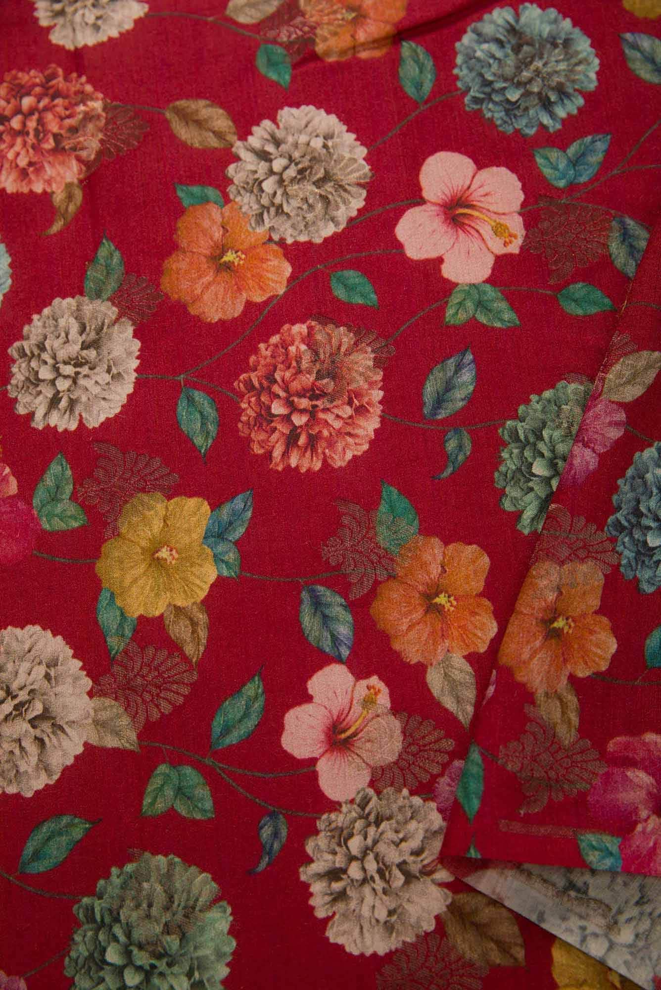 Maroon Chanderi Silk Dress Material