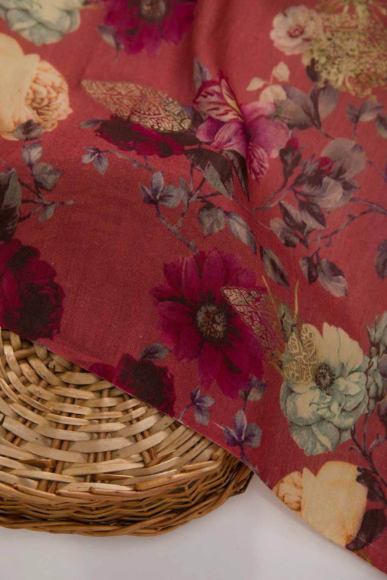 Magenta Chanderi Silk Dress Material