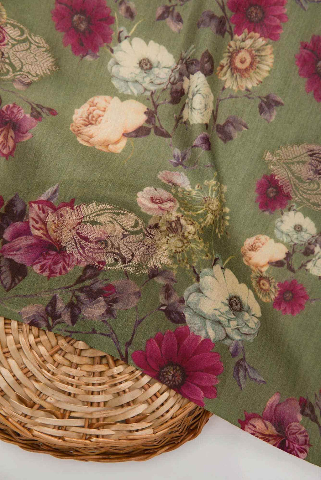 Green Chanderi Silk Dress Material