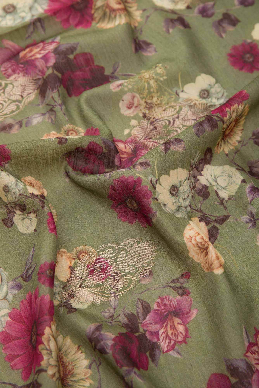 Green Chanderi Silk Dress Material
