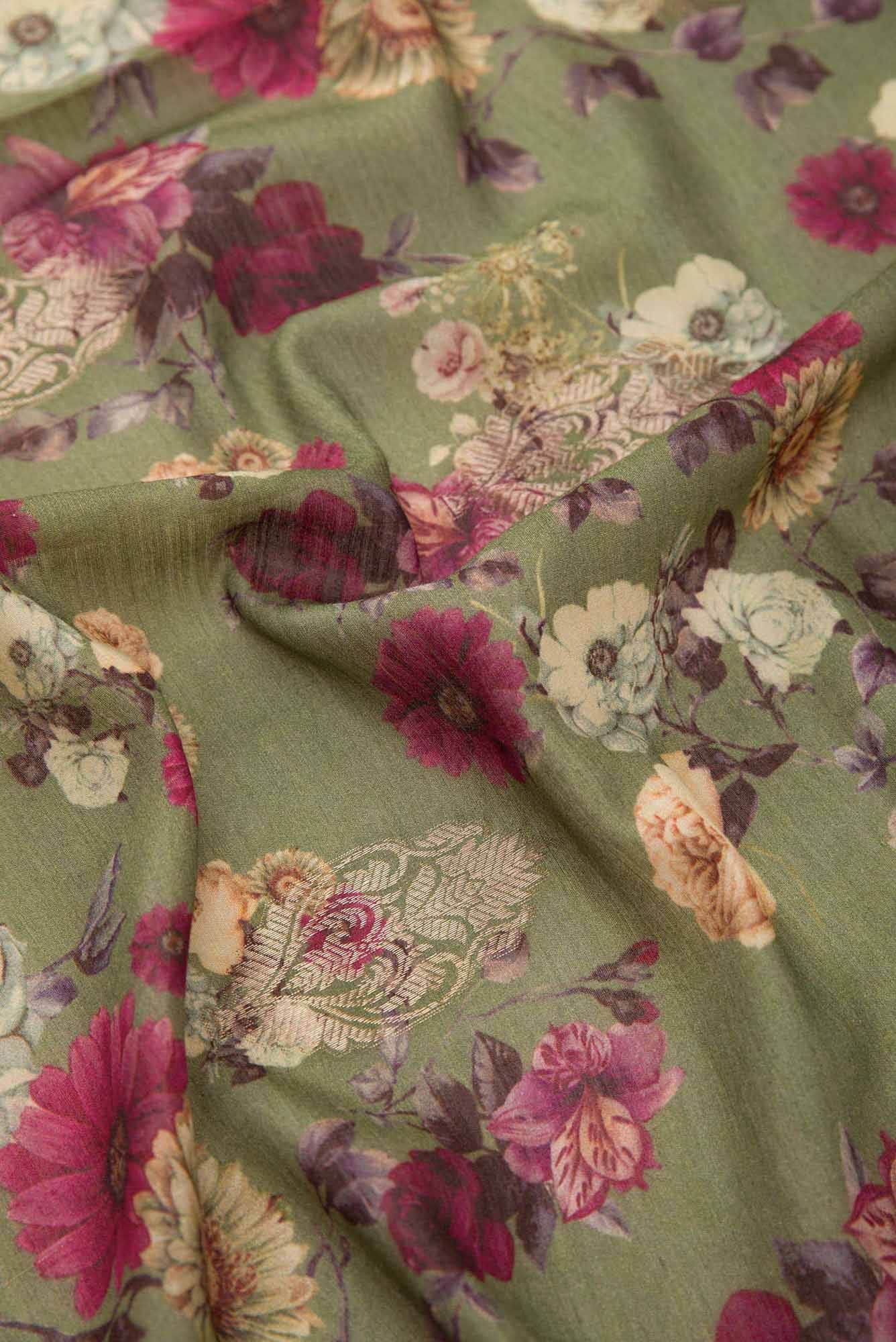 Green Chanderi Silk Dress Material
