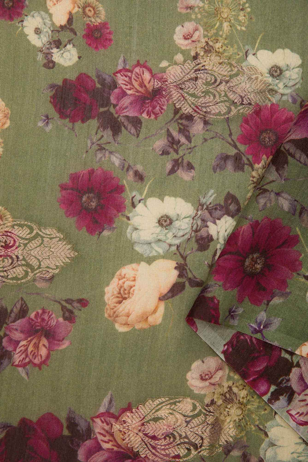 Green Chanderi Silk Dress Material