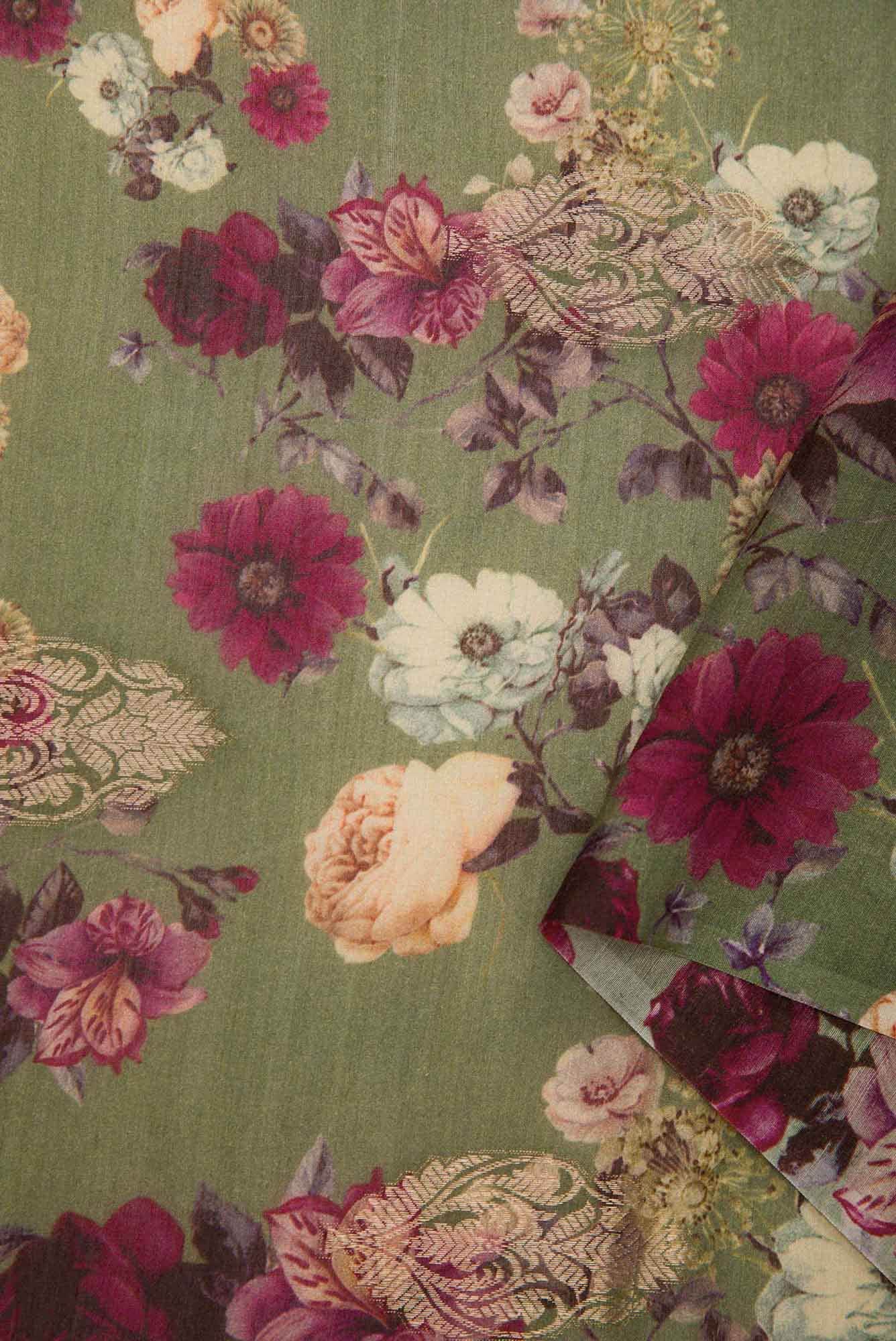 Green Chanderi Silk Dress Material