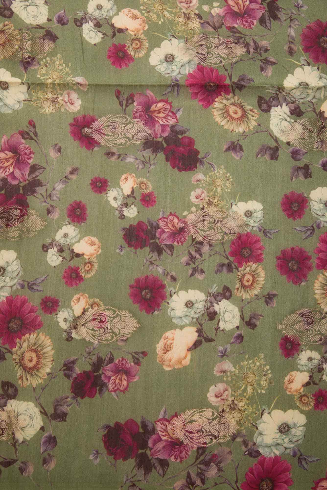 Green Chanderi Silk Dress Material