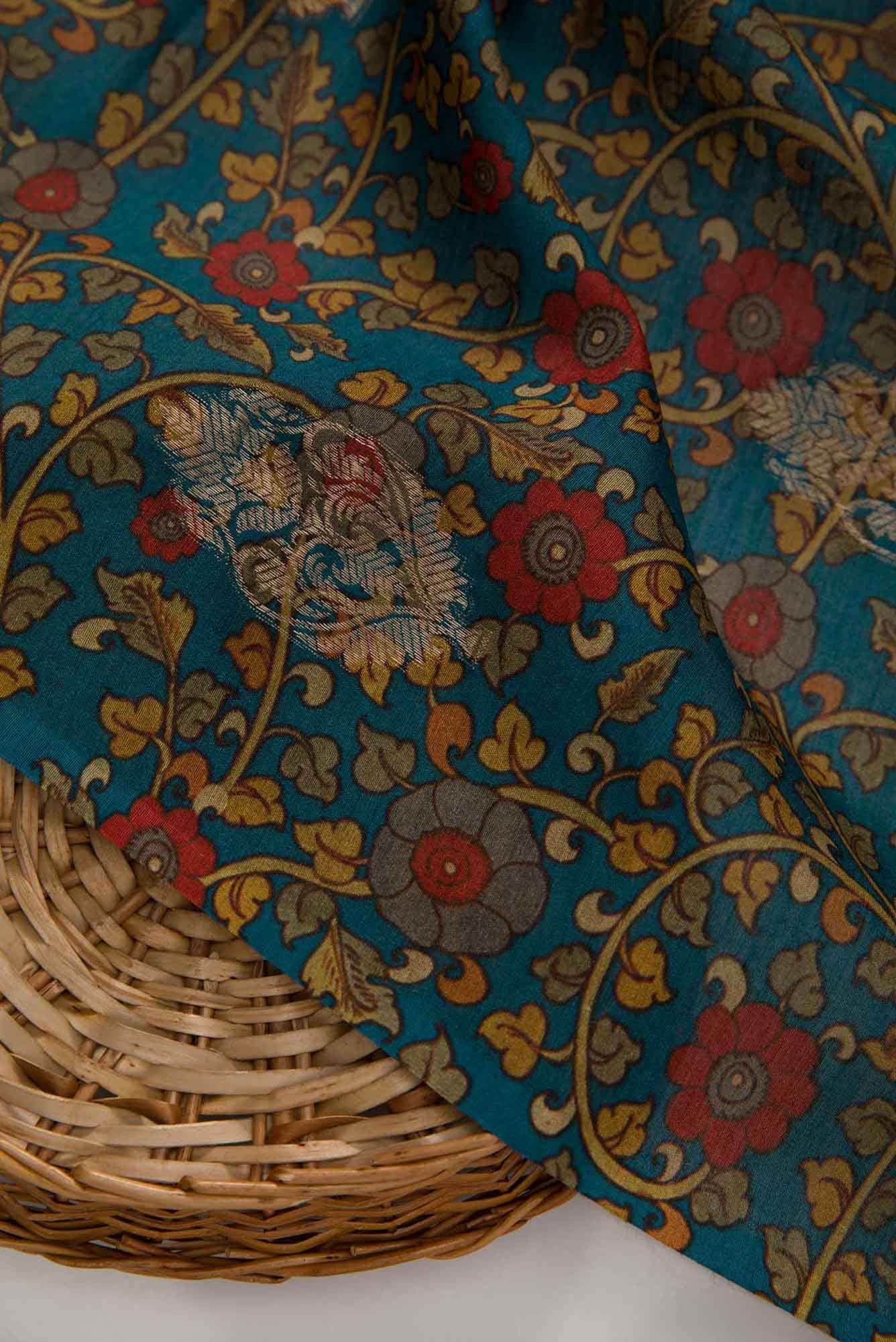 Blue Chanderi Silk Dress Material