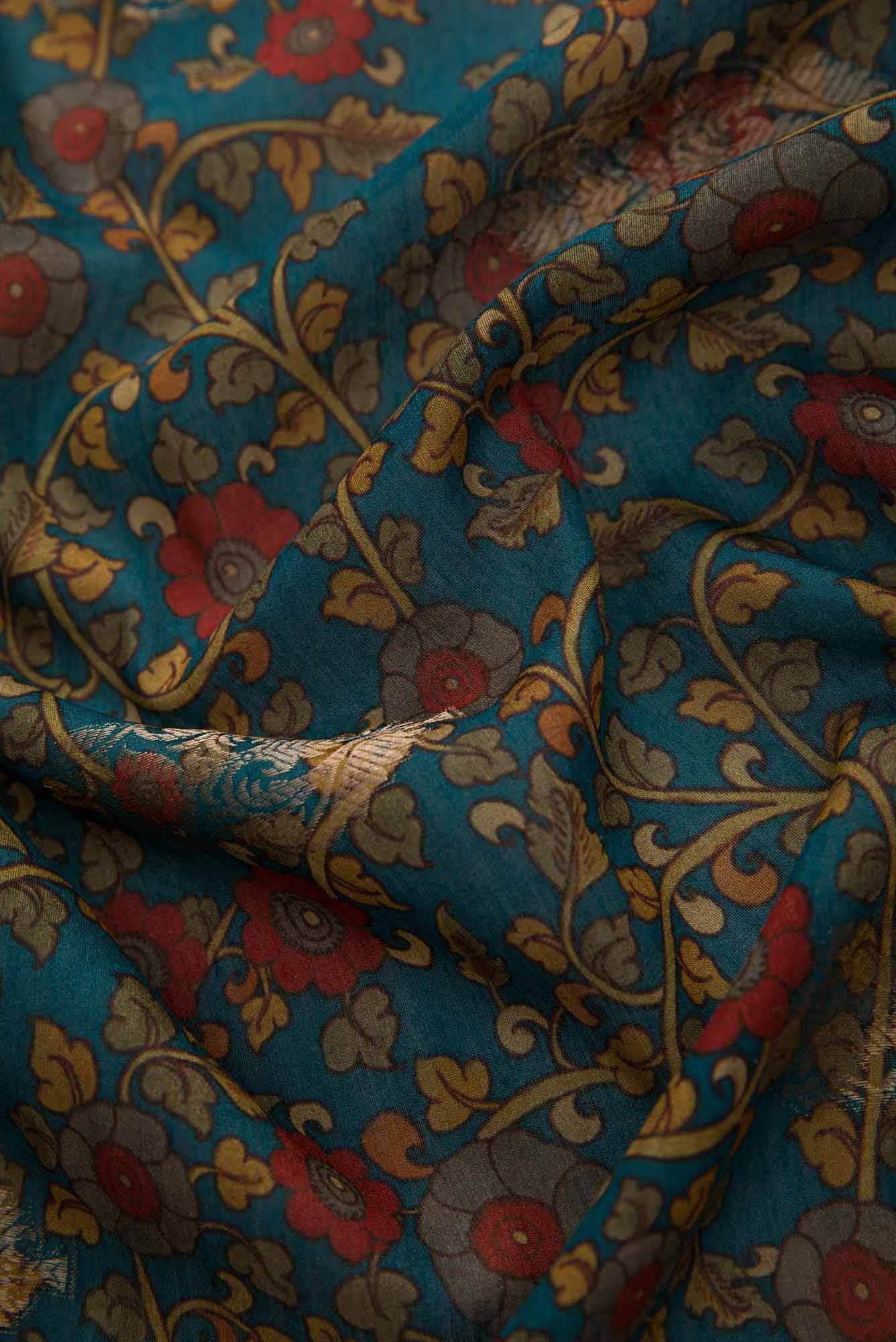 Blue Chanderi Silk Dress Material