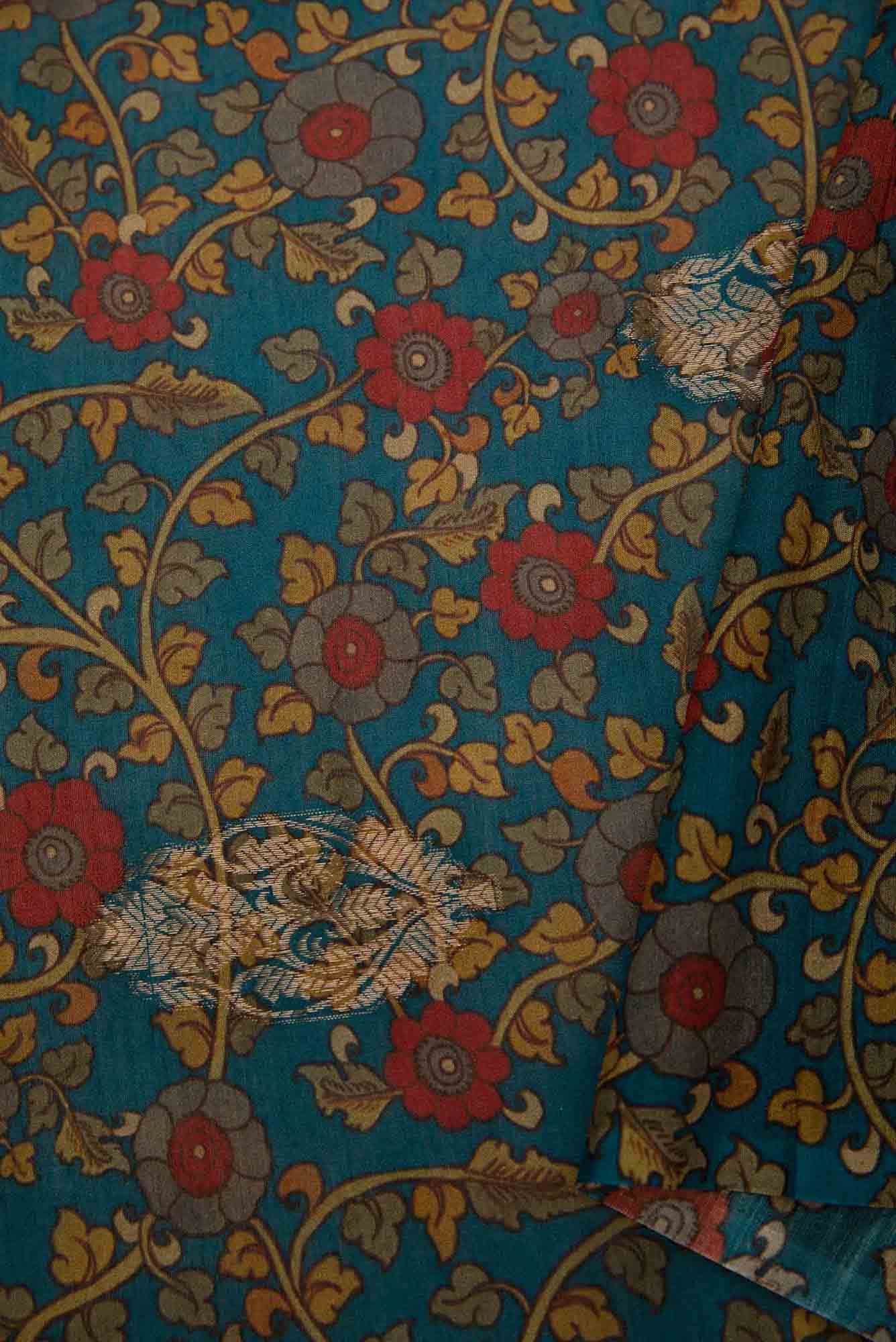 Blue Chanderi Silk Dress Material