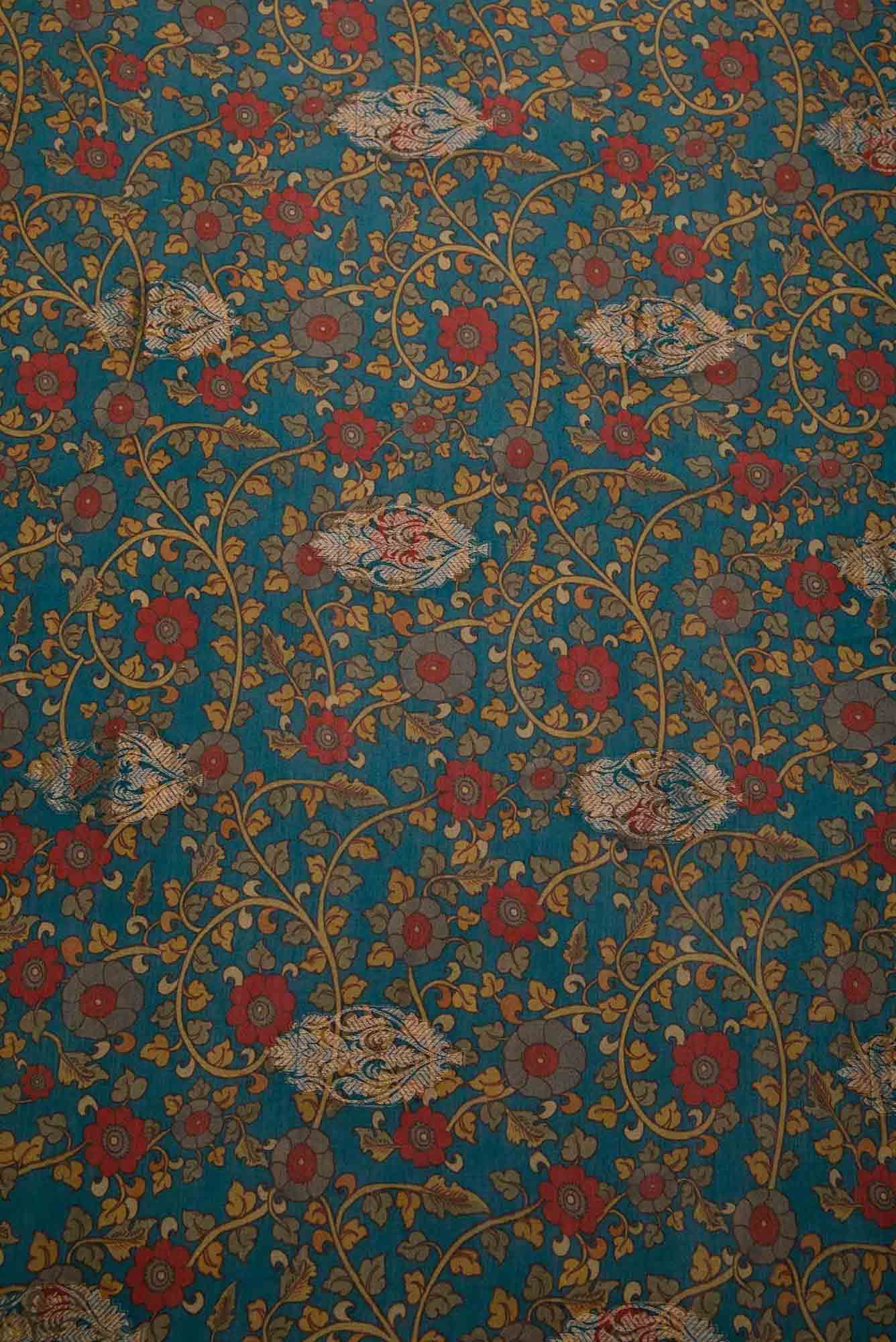 Blue Chanderi Silk Dress Material