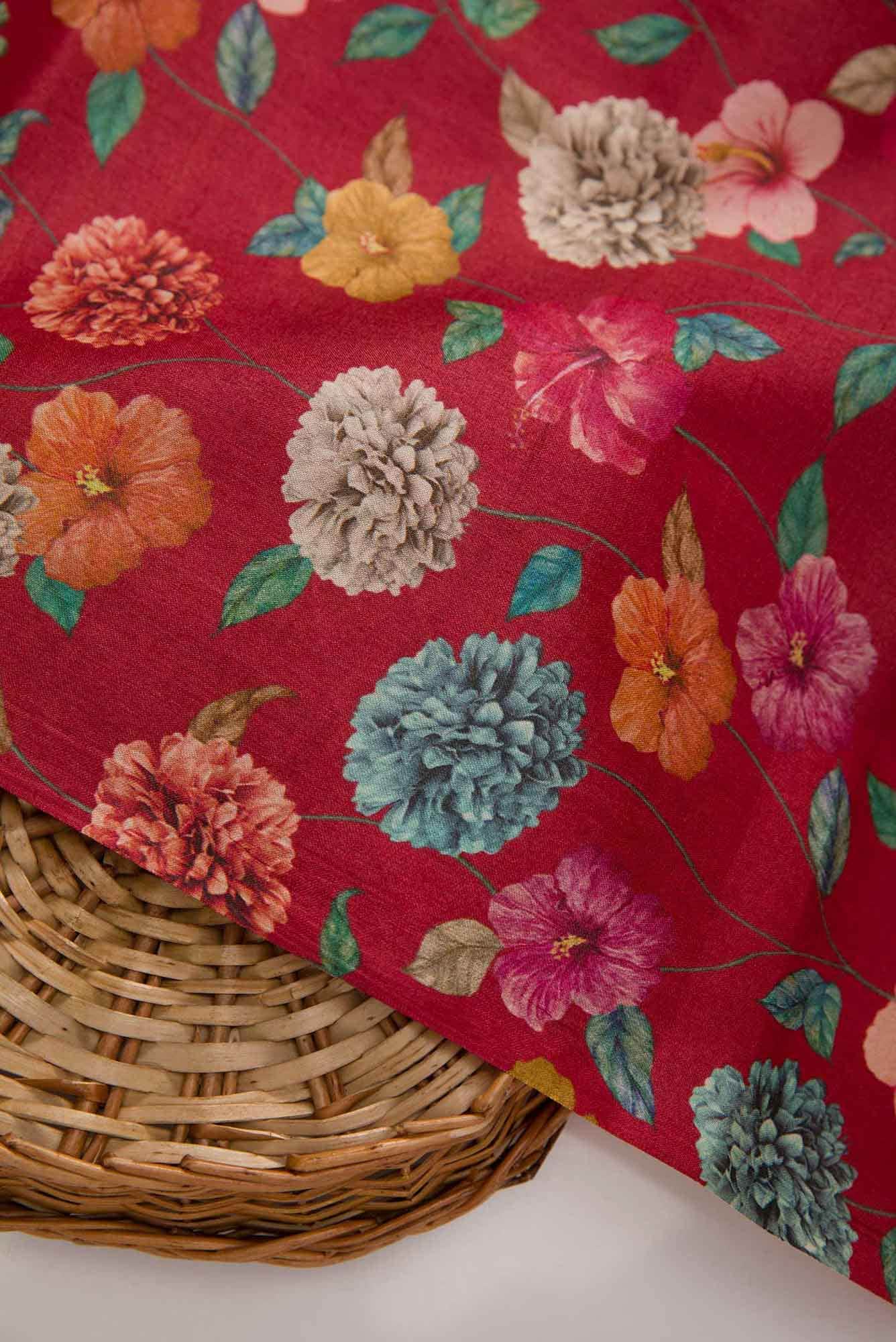 Maroon Tussar Silk Dress Material