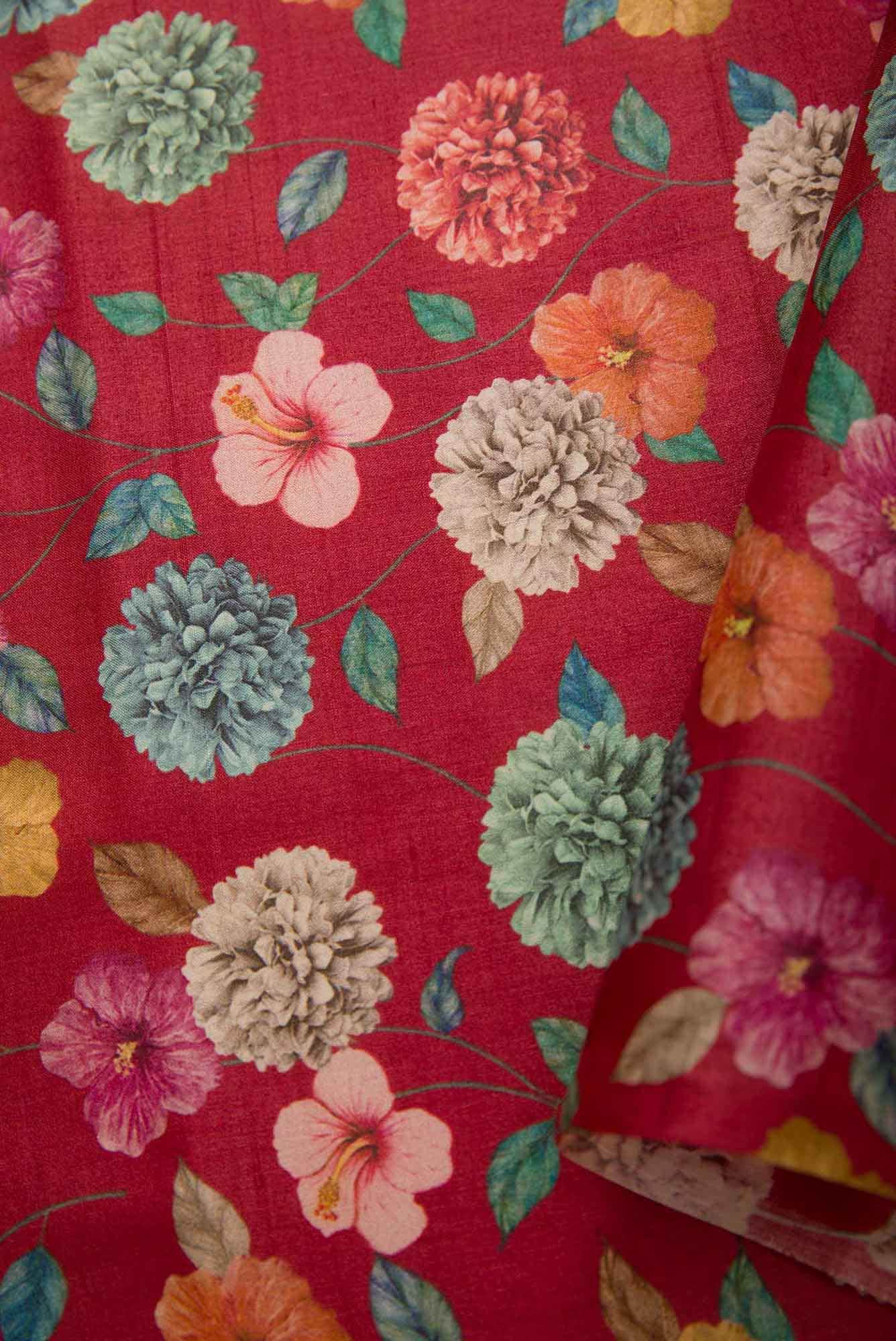 Maroon Tussar Silk Dress Material