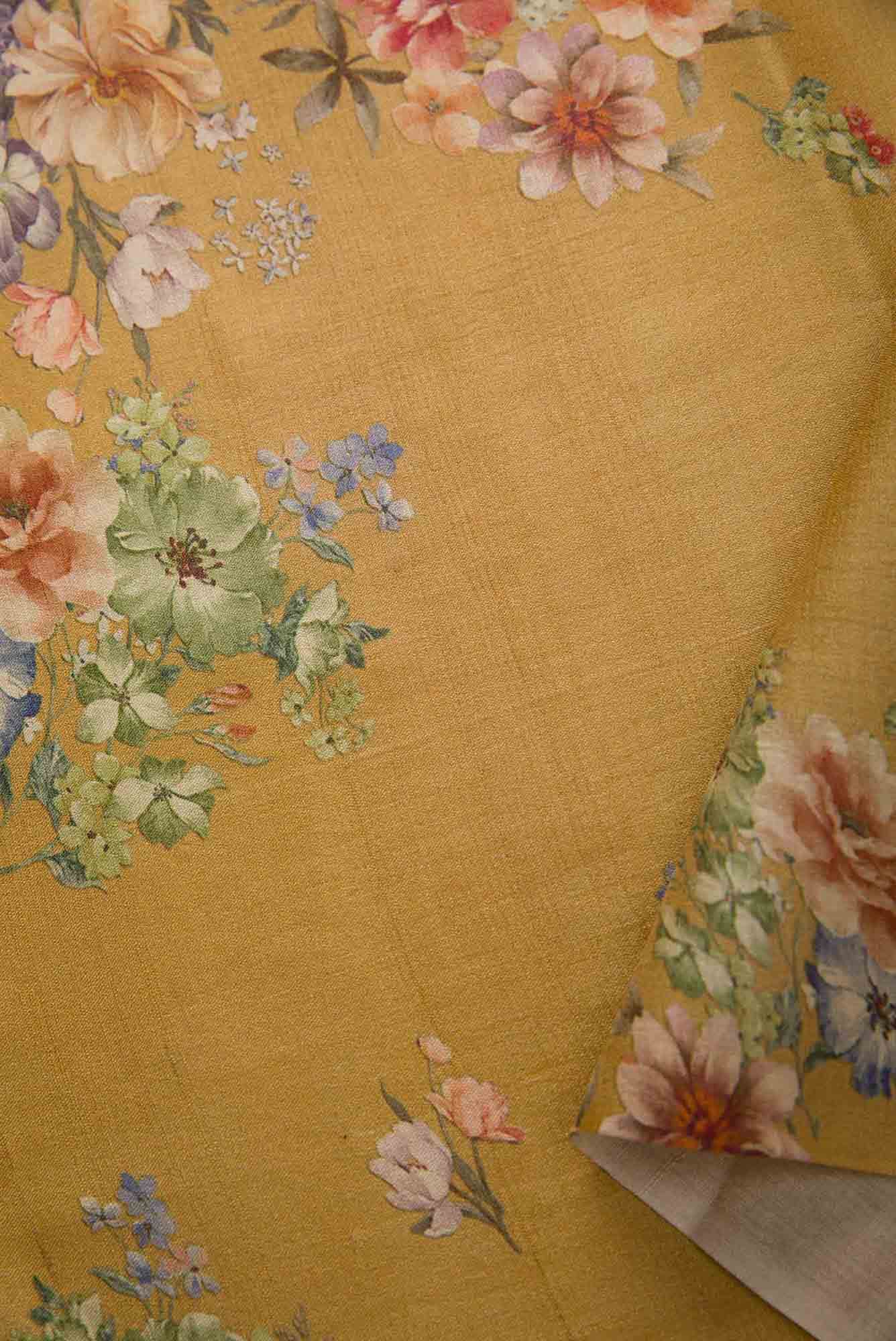 Mustard Tussar Silk Dress Material