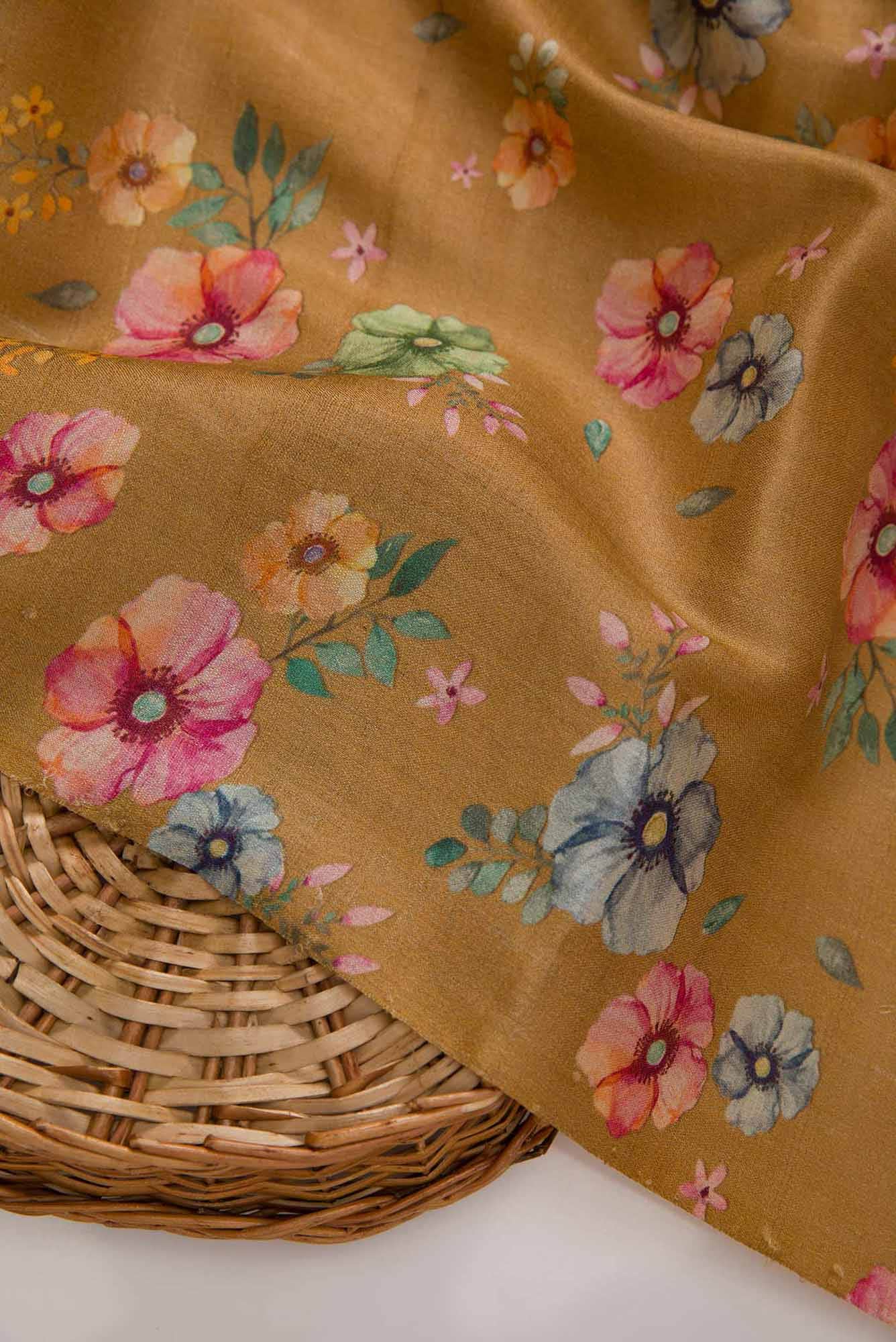 Brown Tussar Silk Dress Material