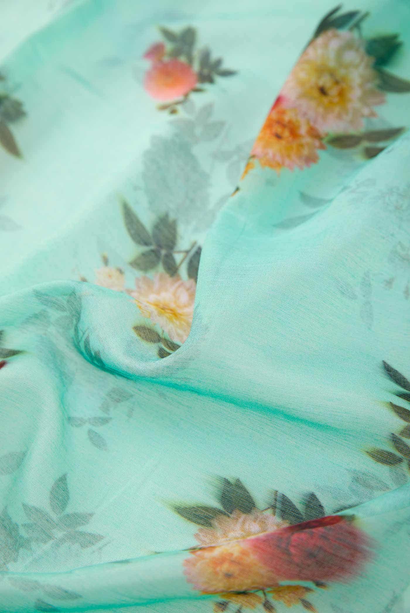 Sea Green Chanderi Silk Dress Material