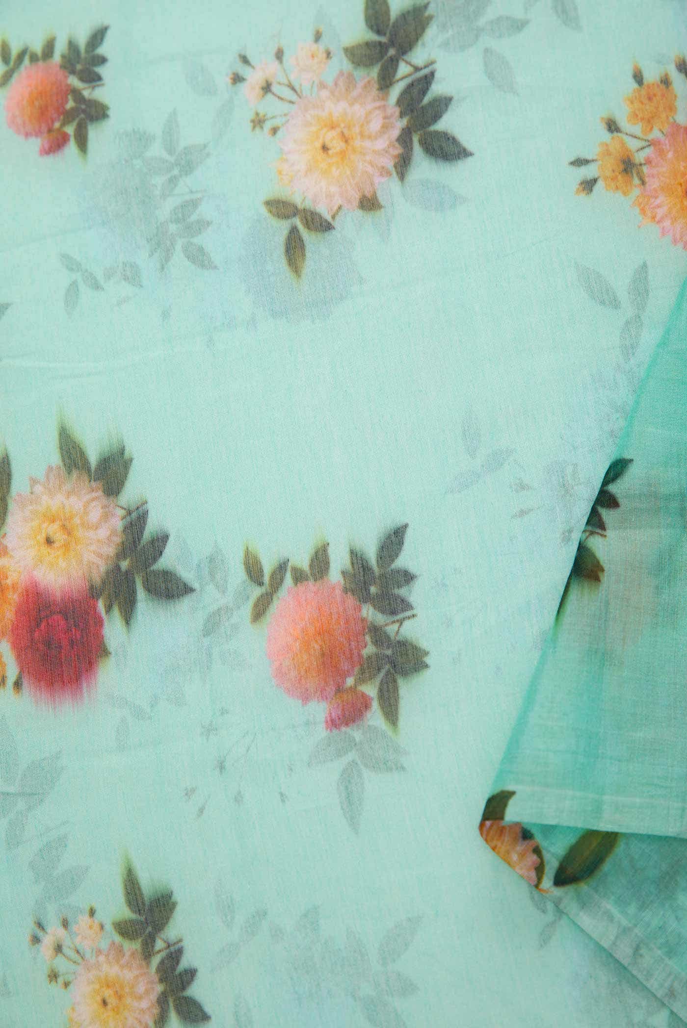 Sea Green Chanderi Silk Dress Material
