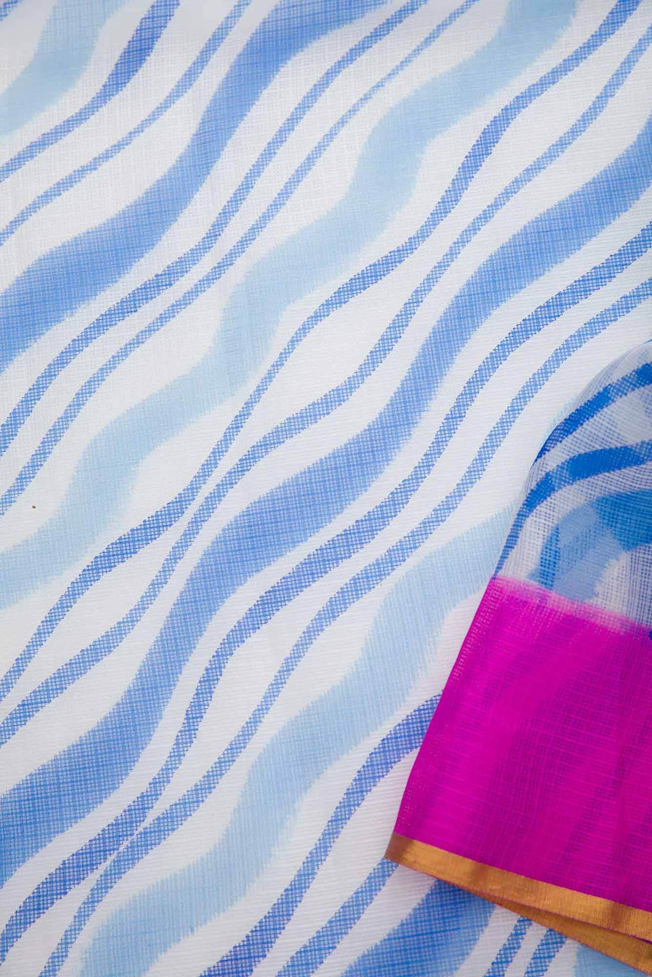 Off White and Blue Kota Silk Dress Material