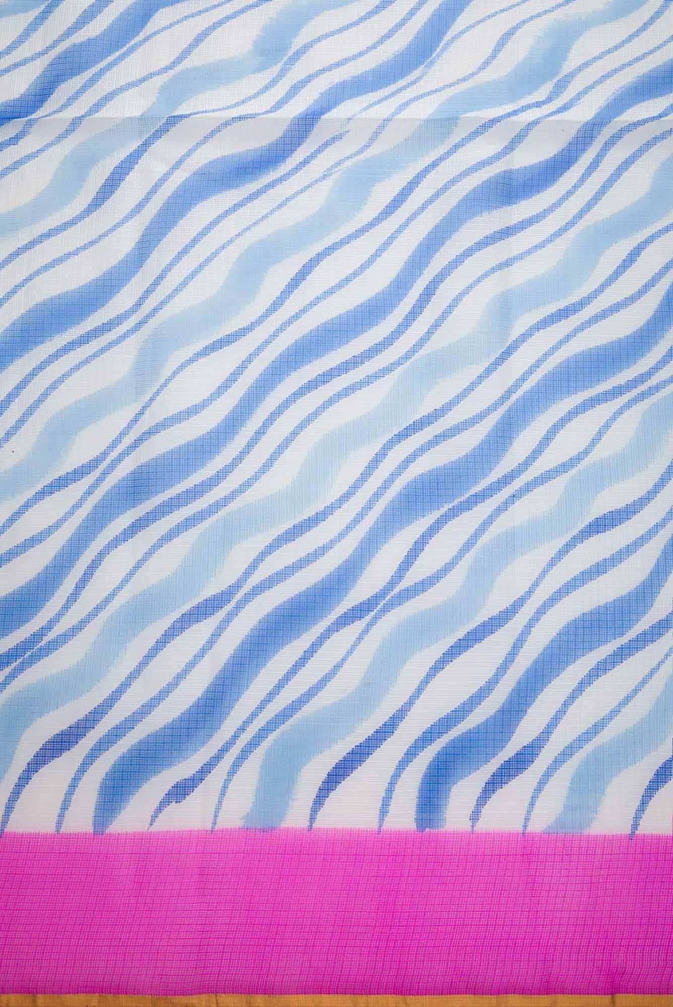 Off White and Blue Kota Silk Dress Material