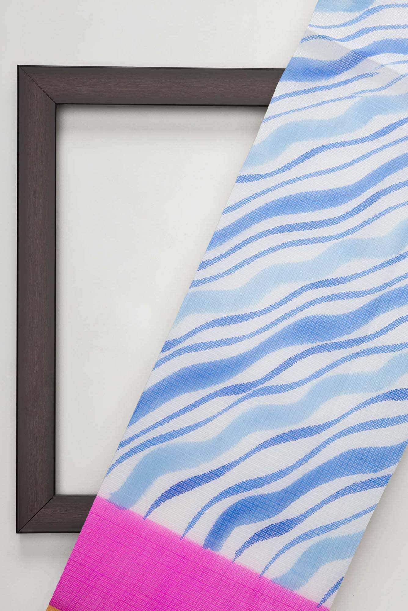 Off White and Blue Kota Silk Dress Material