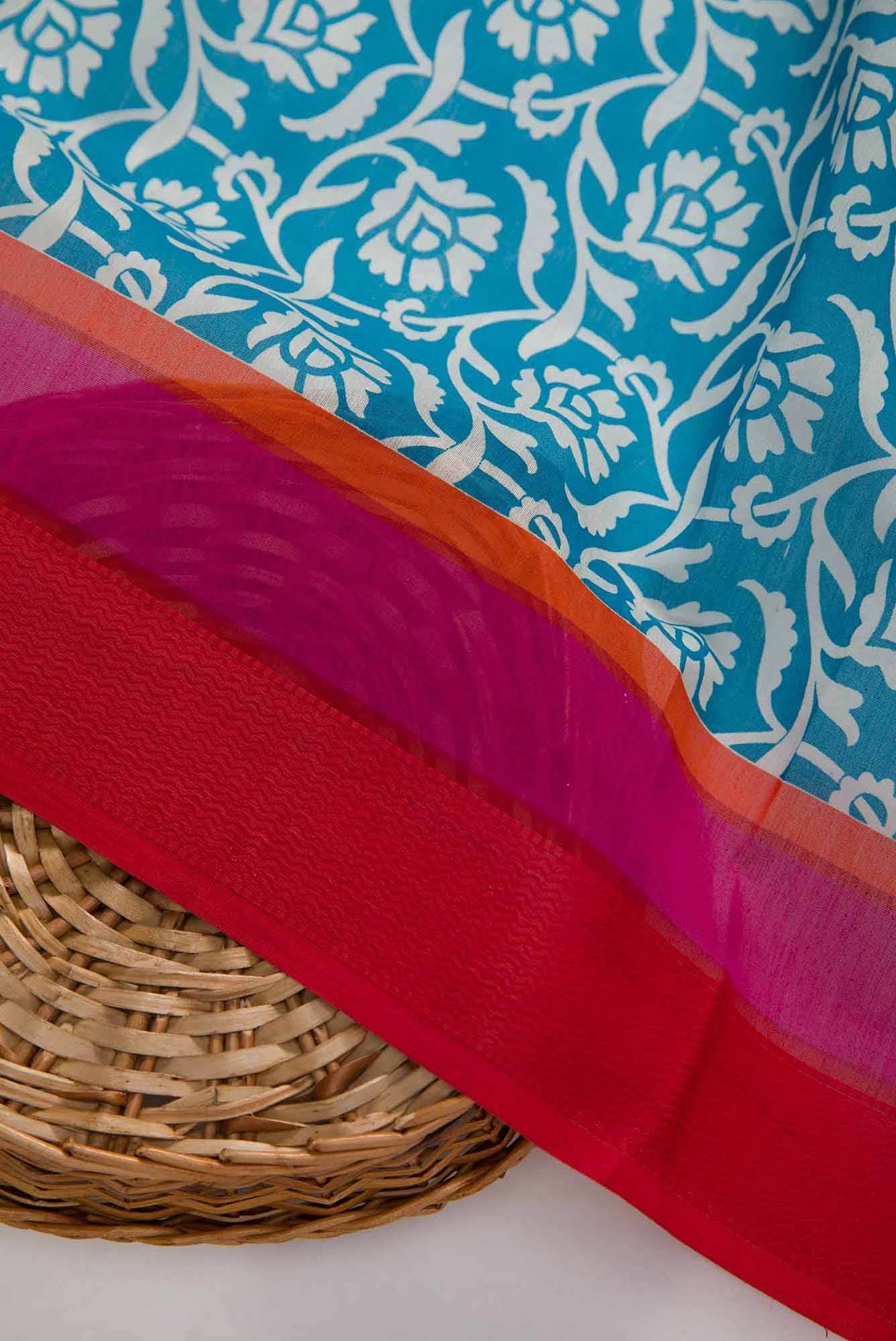 Blue Chanderi Silk Dress Material