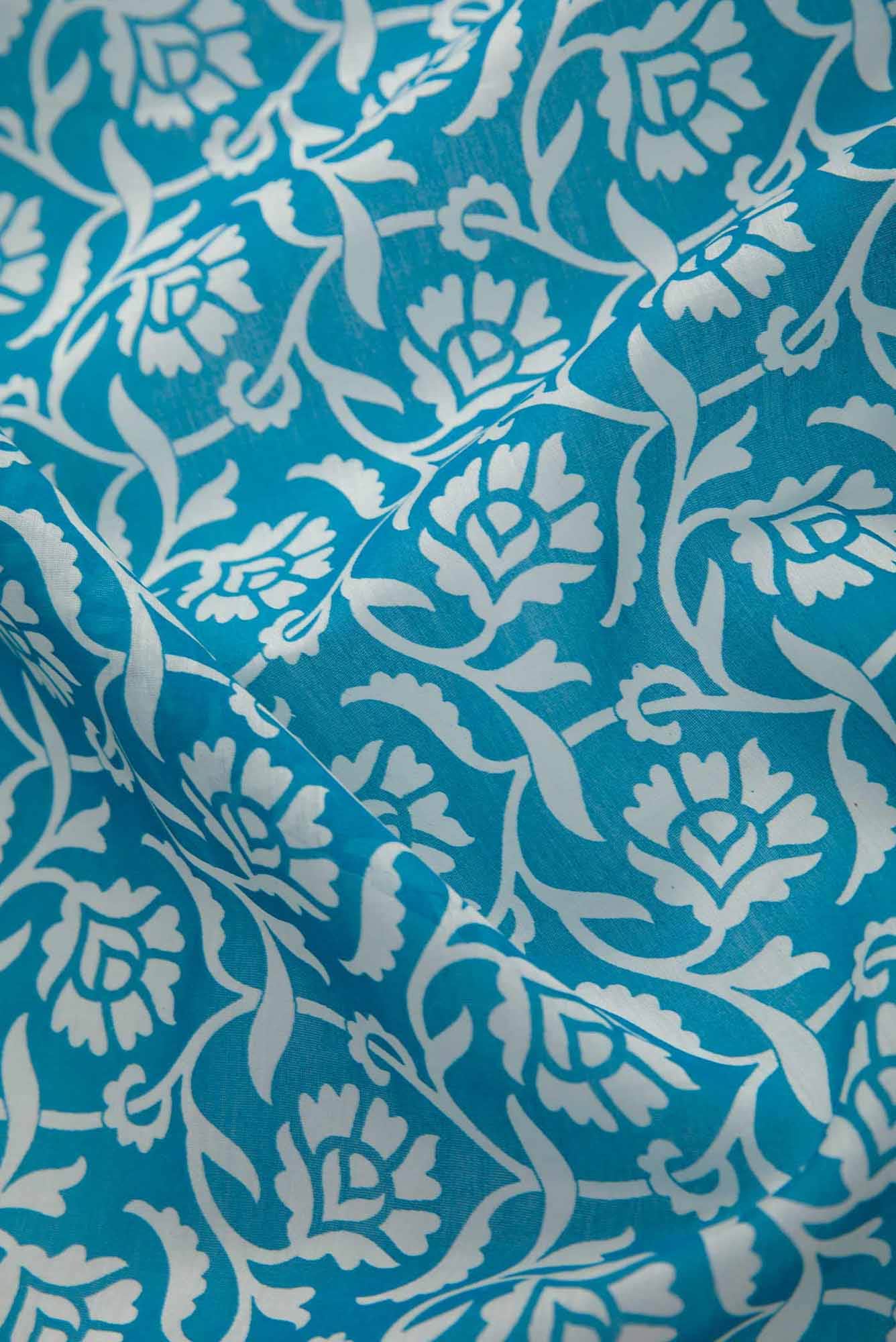 Blue Chanderi Silk Dress Material