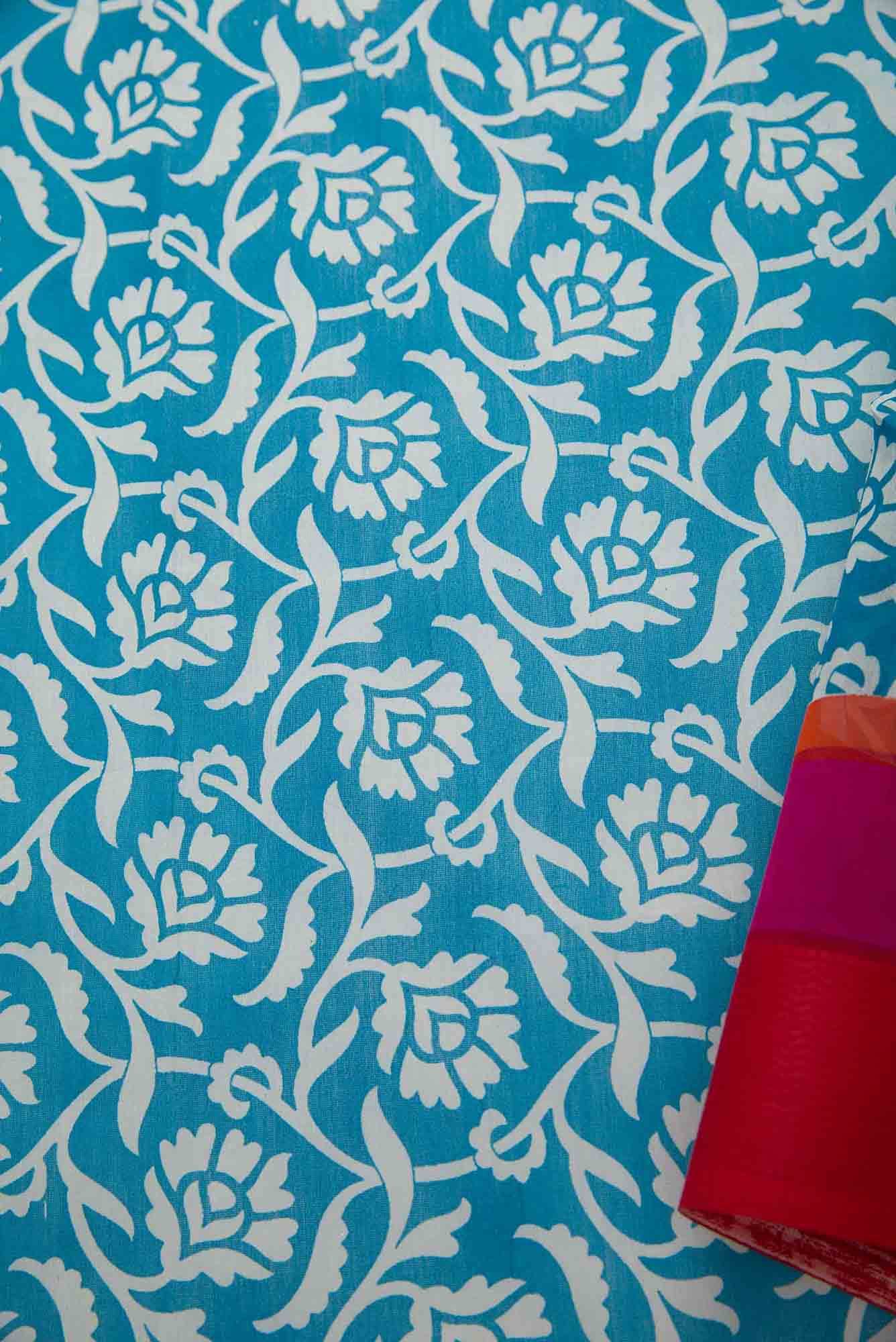 Blue Chanderi Silk Dress Material