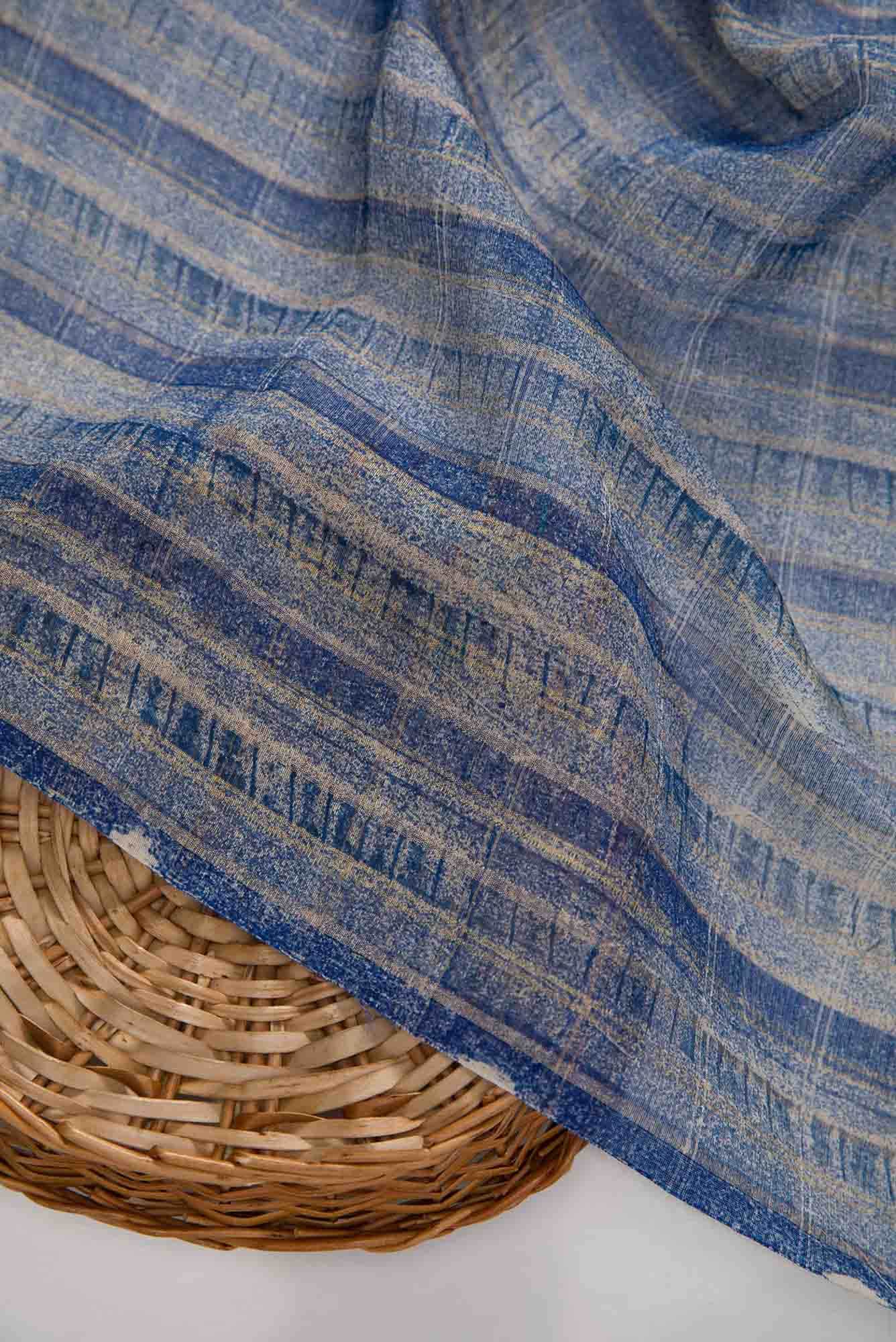 Blue Tussar Silk Dress Material