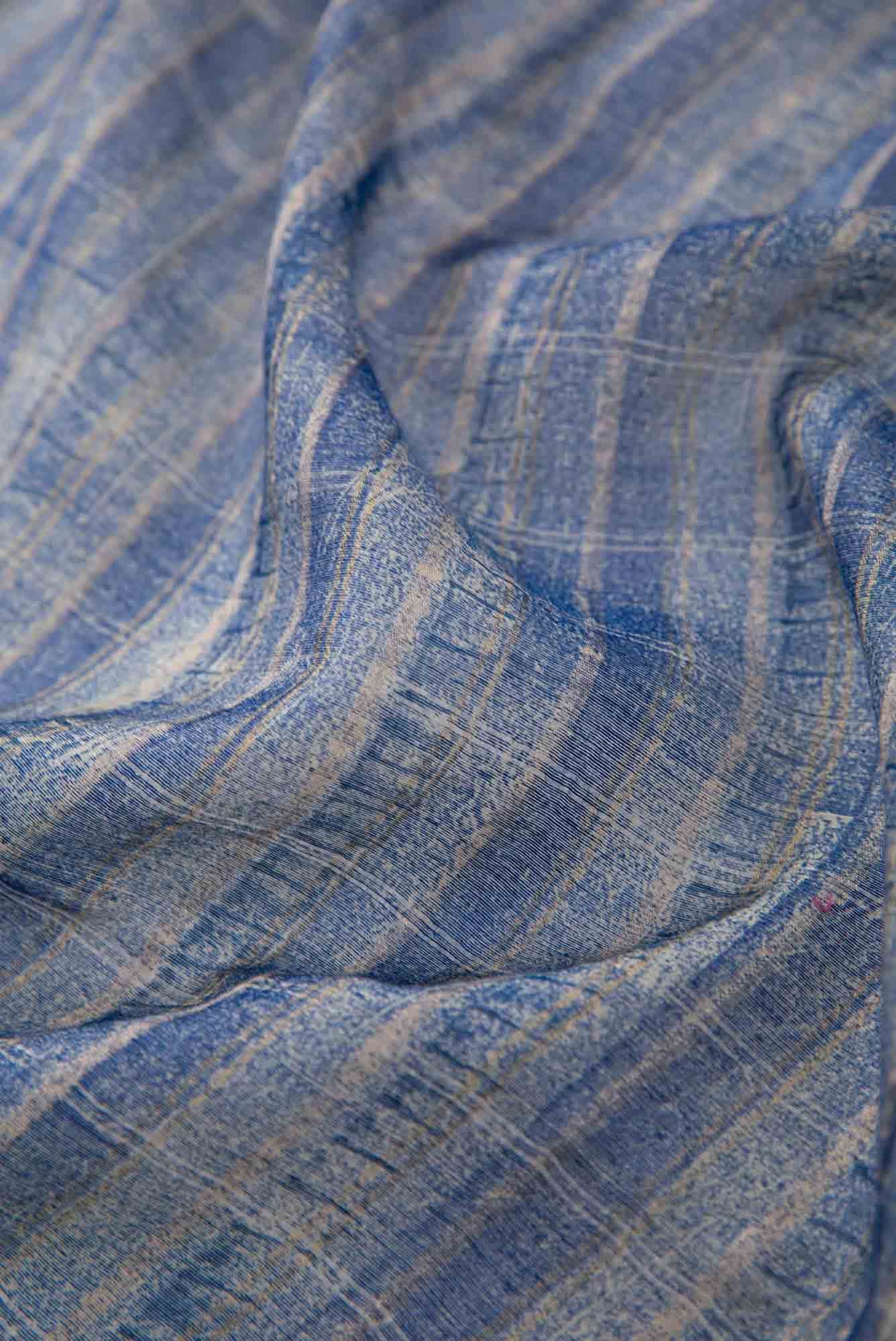 Blue Tussar Silk Dress Material