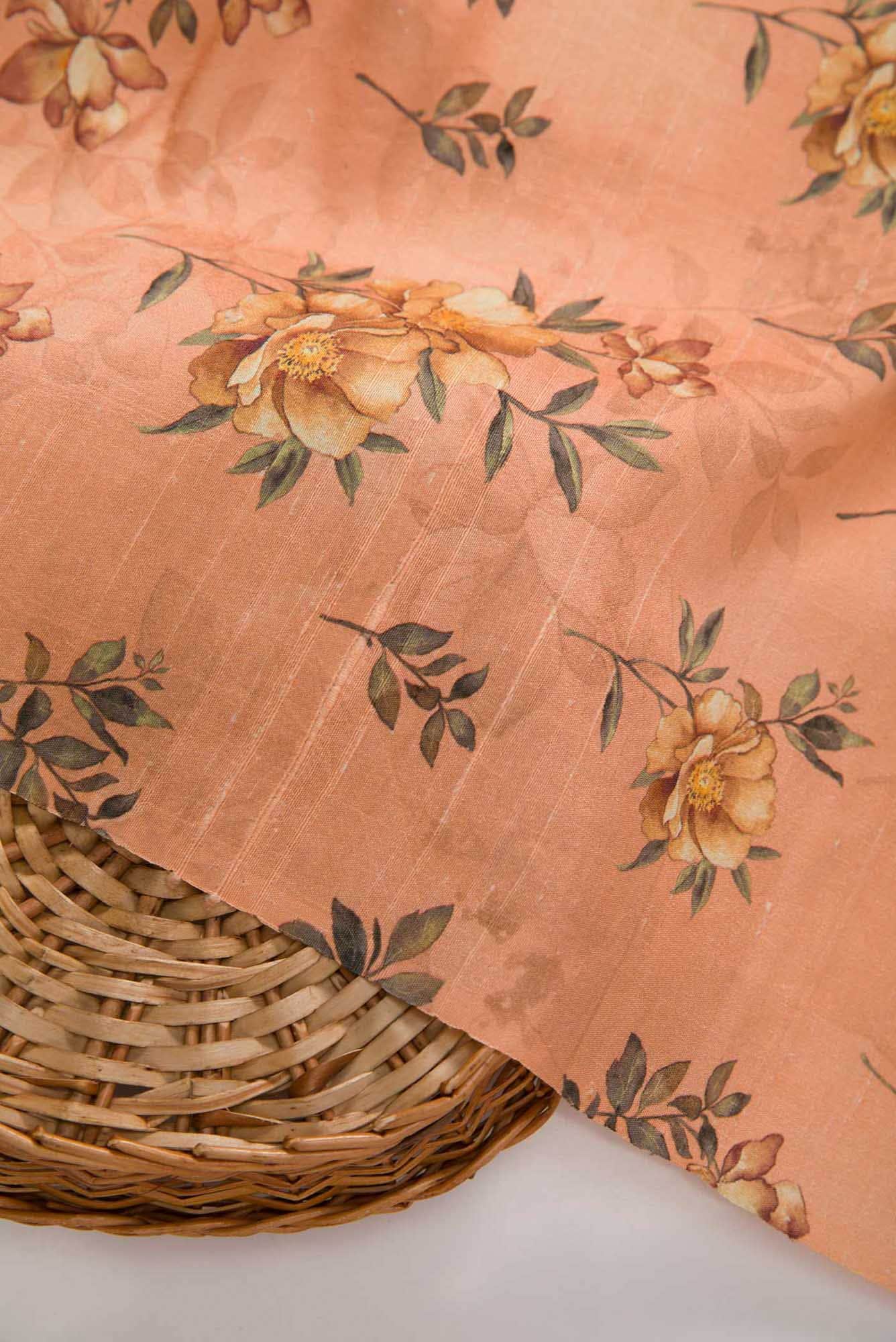 Peach Raw Silk Dress Material