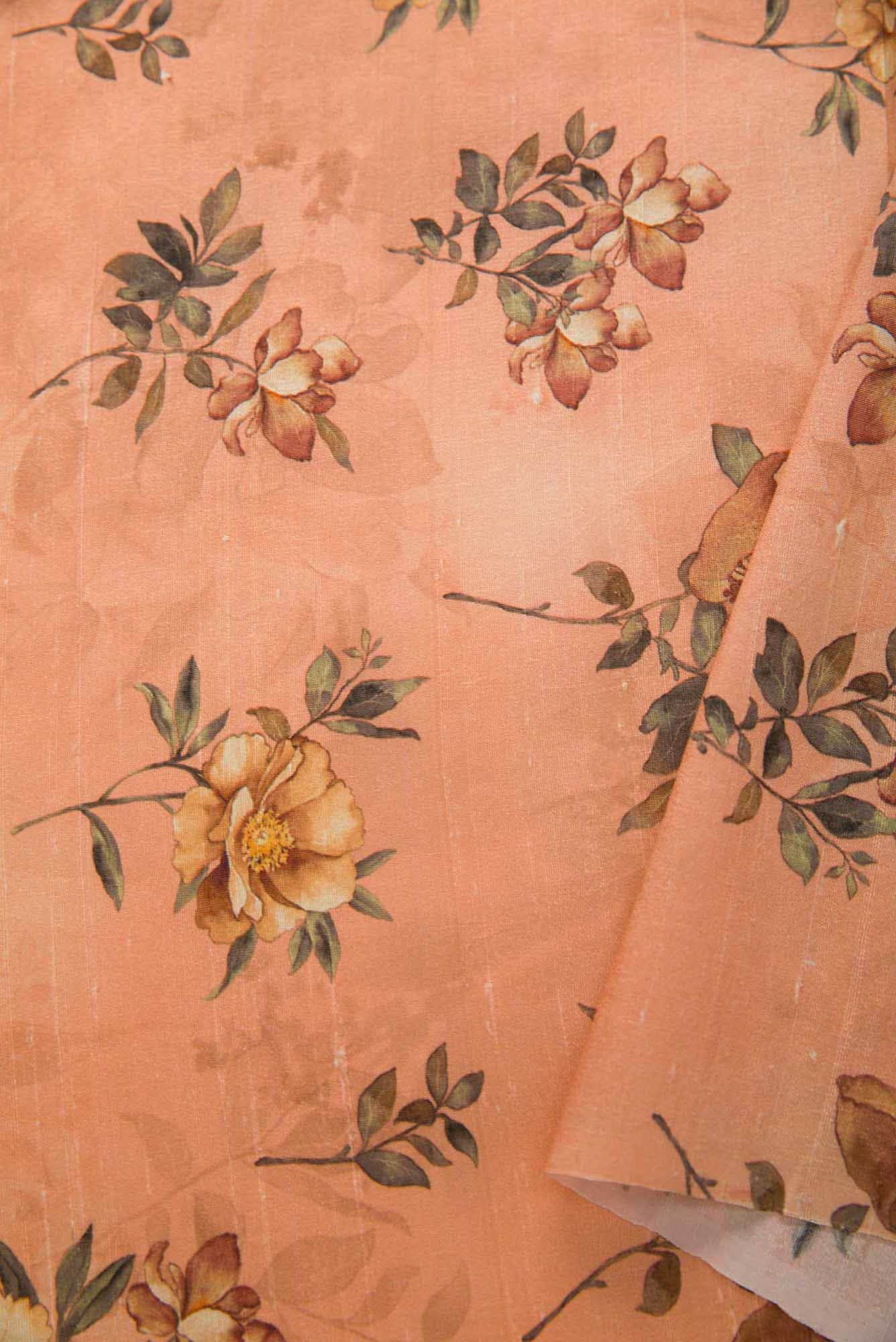 Peach Raw Silk Dress Material