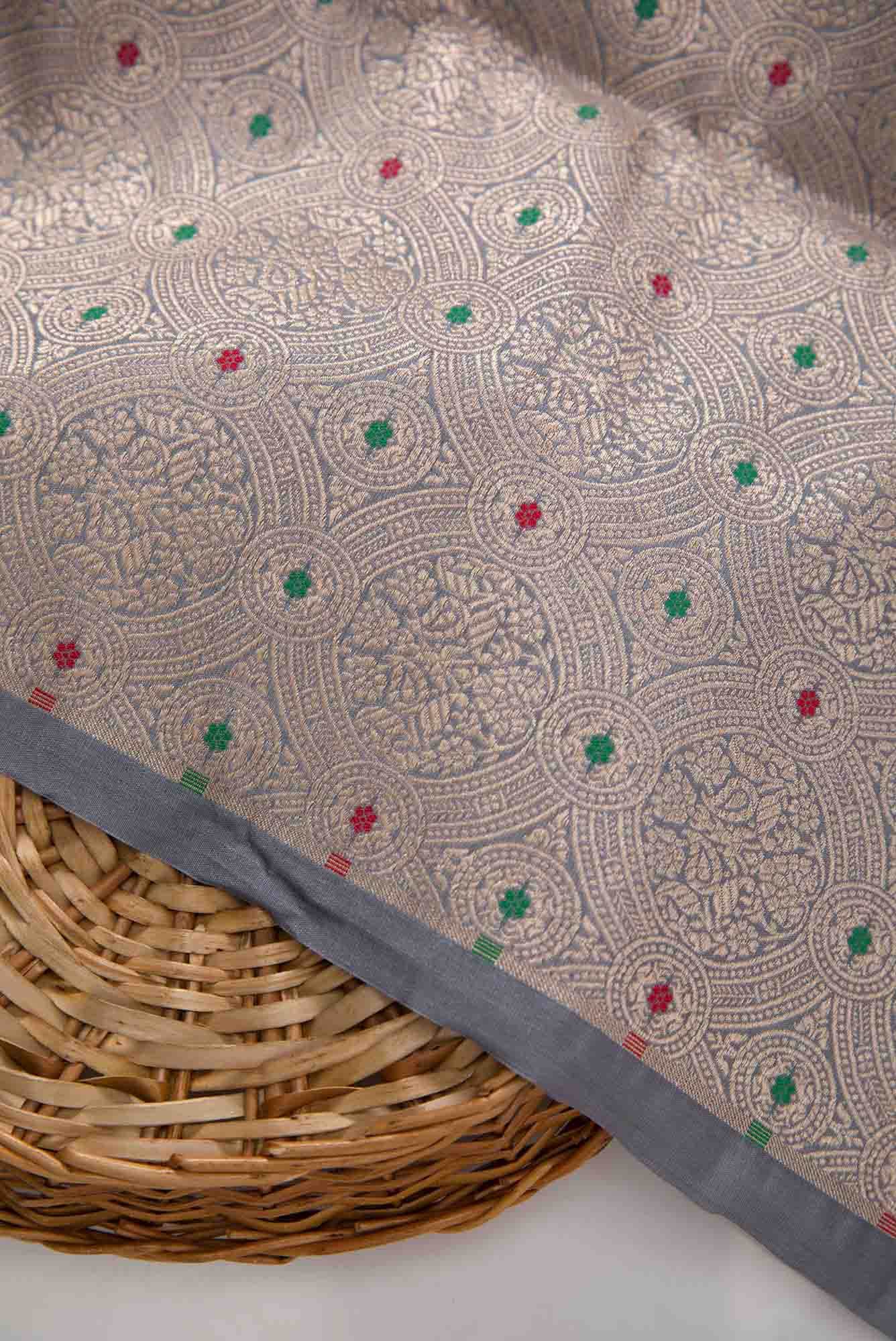 Grey Banarasi Silk Dress Material