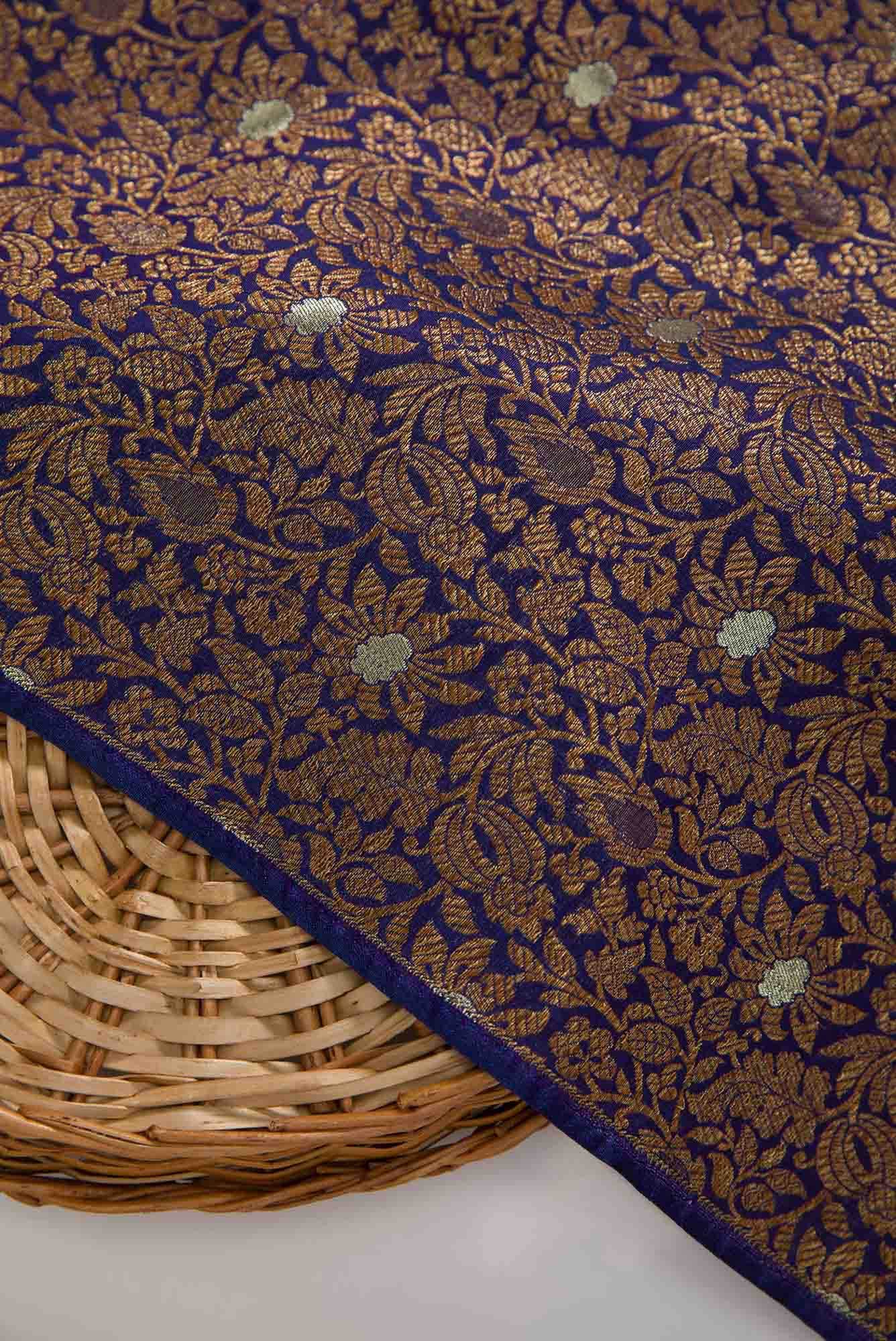 Navy Blue Banarasi Silk Dress Material