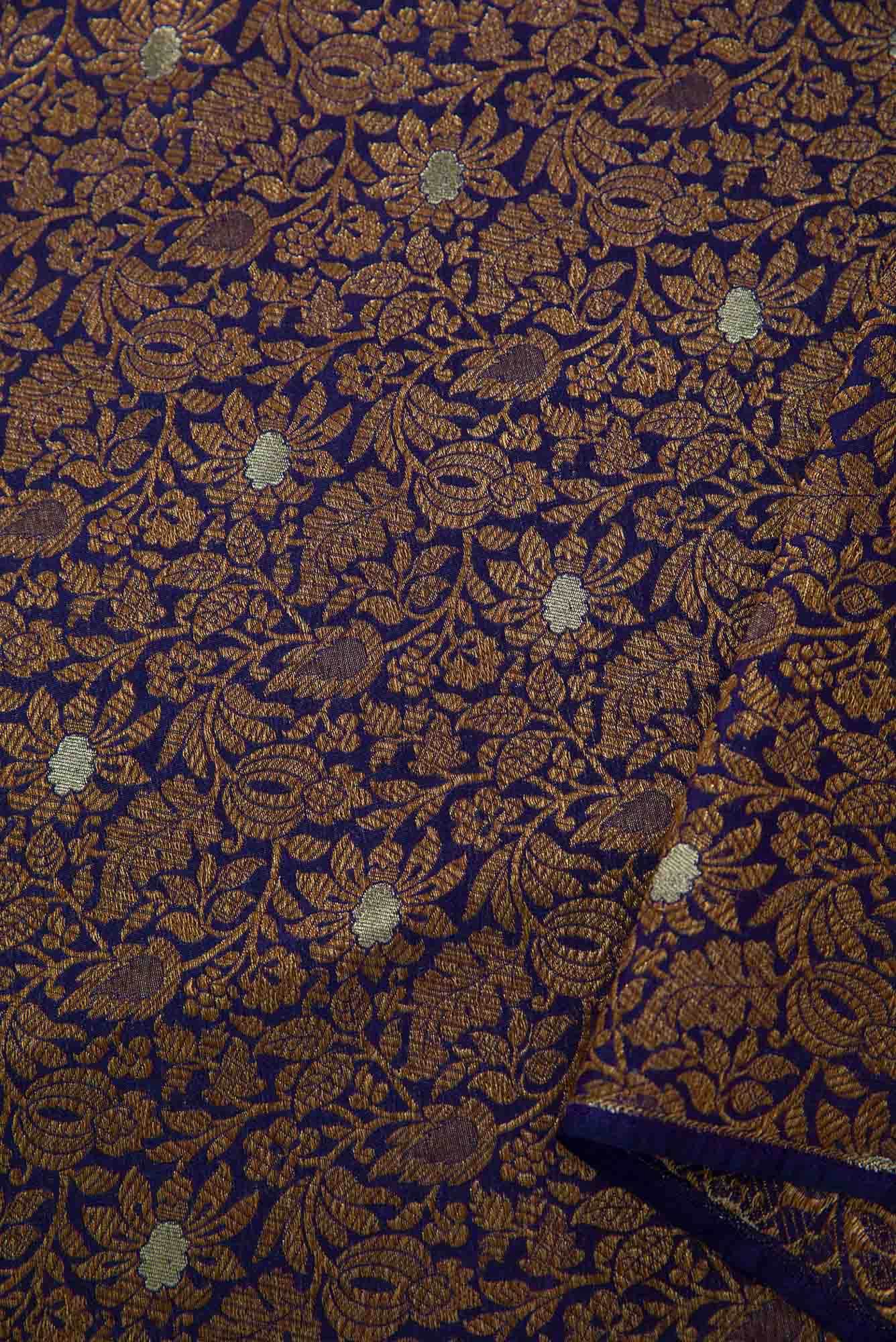Navy Blue Banarasi Silk Dress Material