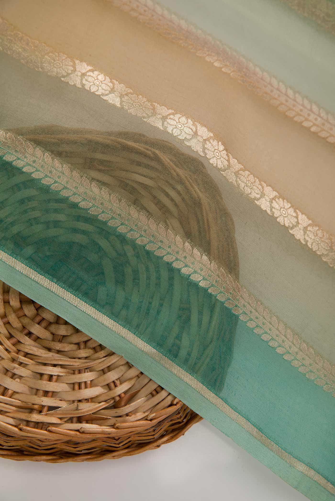 Blue, Brown and Grey Organza Silk Dress Material