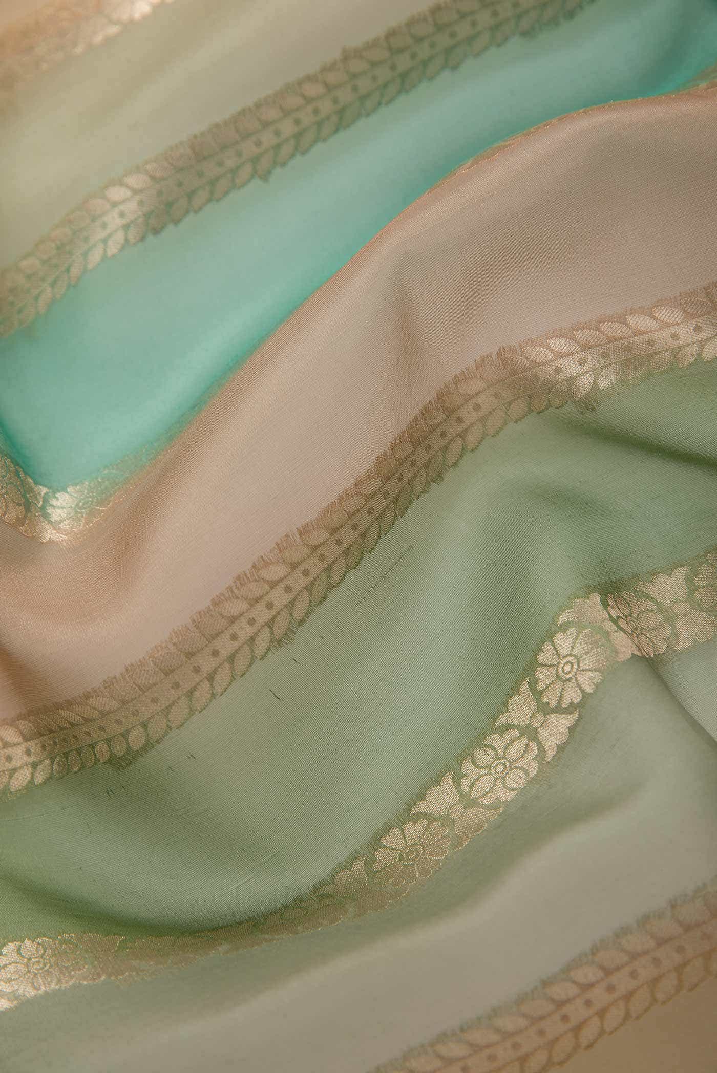 Blue, Brown and Grey Organza Silk Dress Material