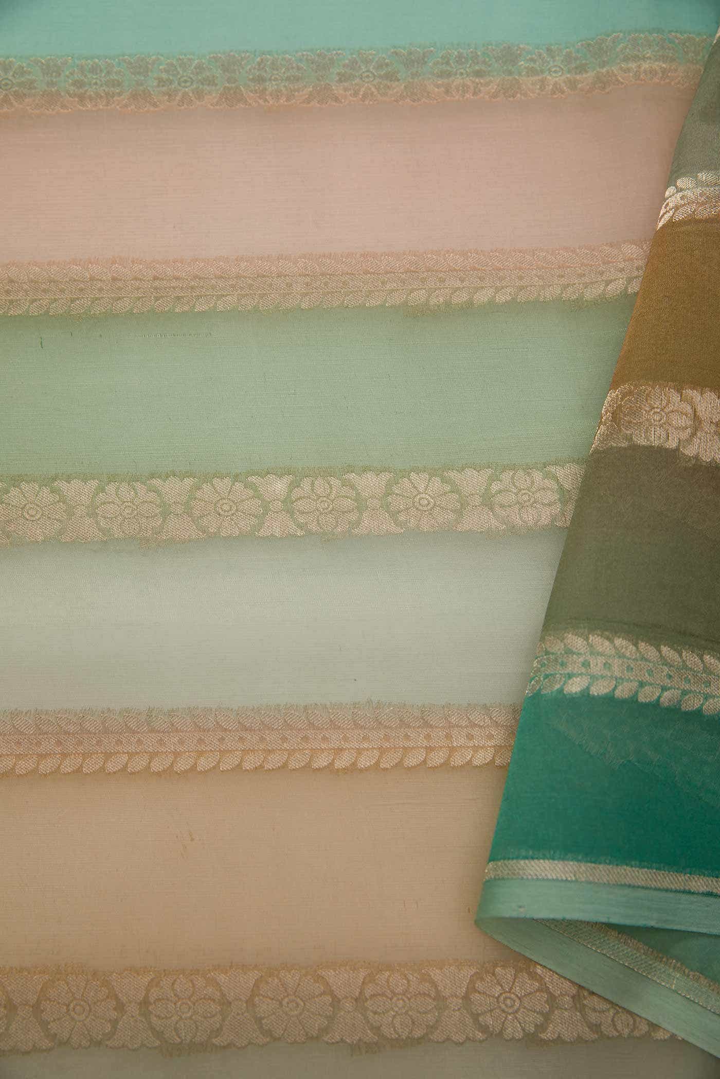 Blue, Brown and Grey Organza Silk Dress Material