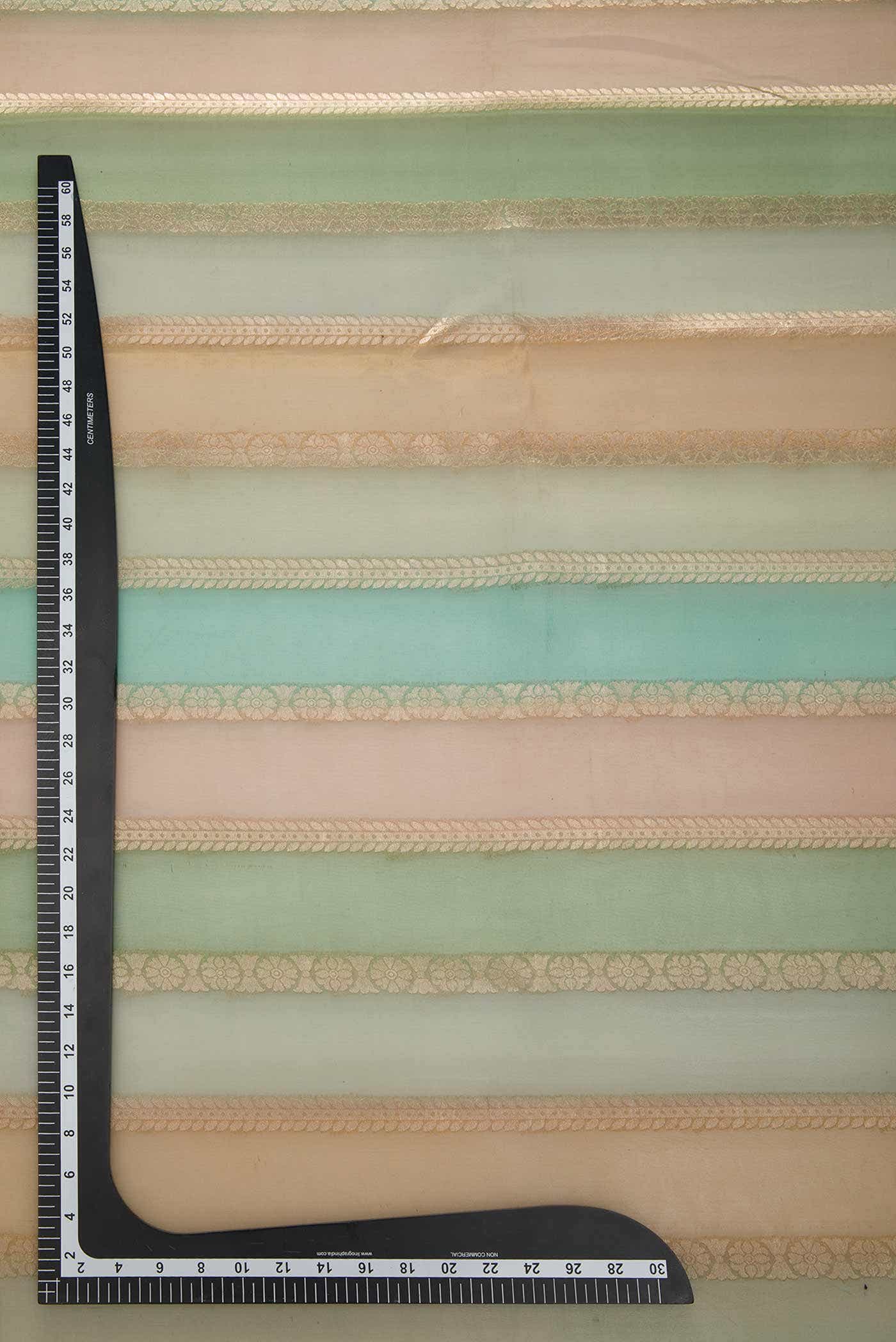 Blue, Brown and Grey Organza Silk Dress Material