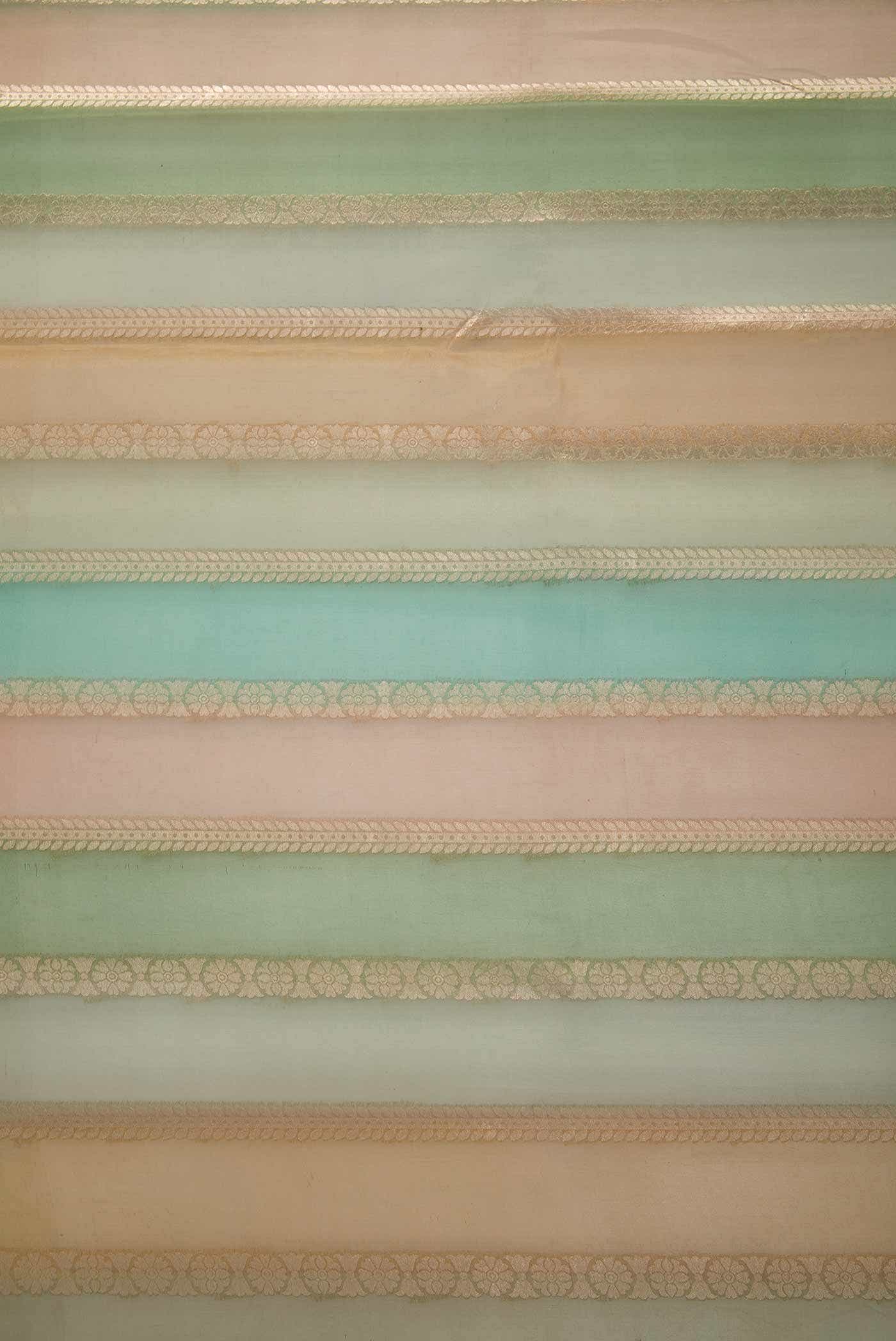 Blue, Brown and Grey Organza Silk Dress Material