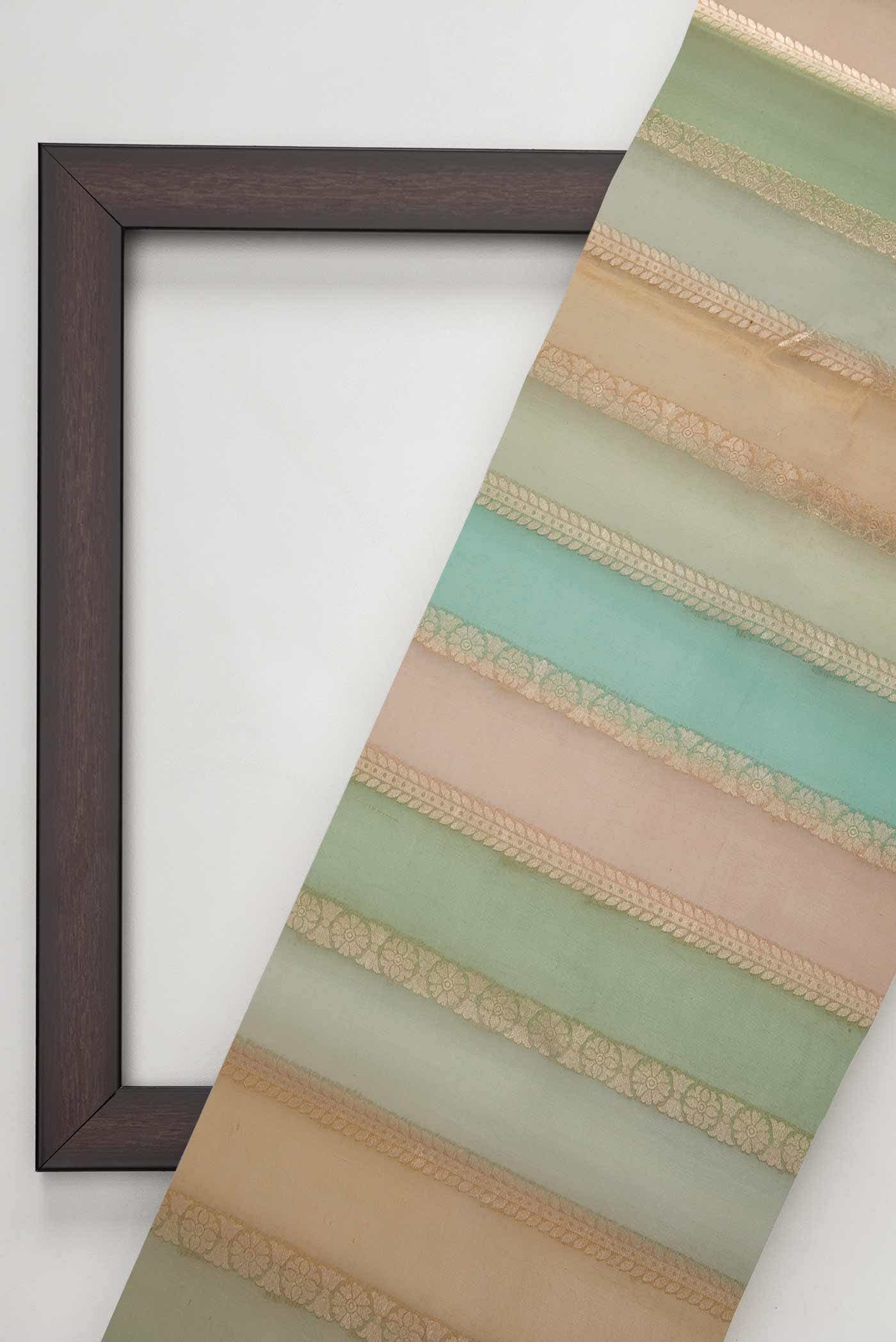 Blue, Brown and Grey Organza Silk Dress Material