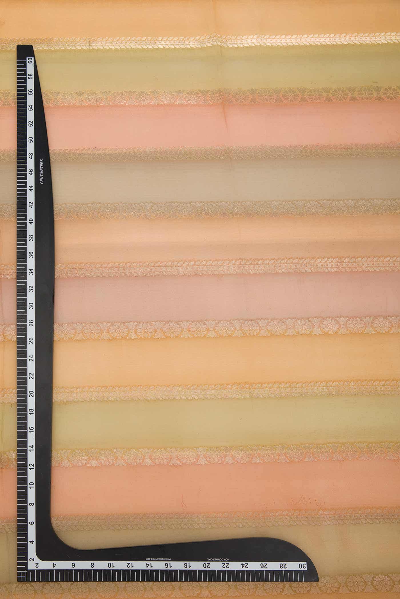 Yellow, Green and Peach Organza Silk Dress Material
