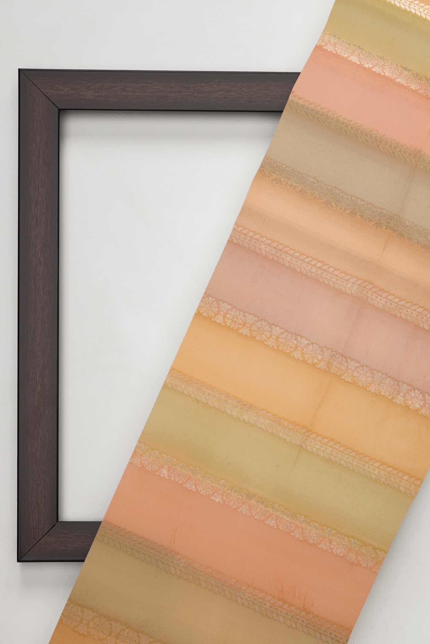 Yellow, Green and Peach Organza Silk Dress Material