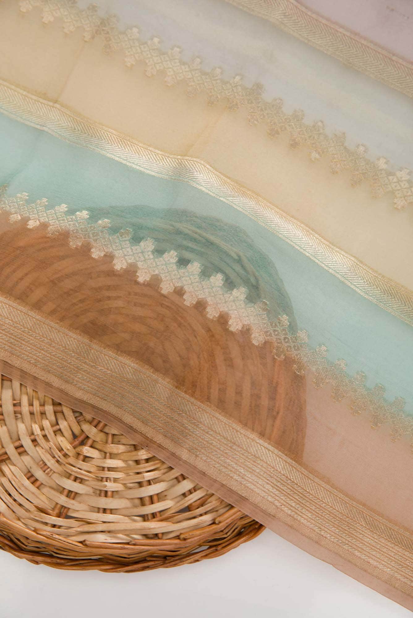 Brown and Pink Organza Silk Dress Material